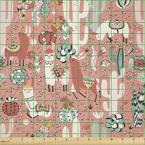 Miniatura 2 de Lunarable Tela de cactus de The Yard, ilustración de dibujos animados del desierto de Arizona México con plantas suculentas y llama alpaca, tela de