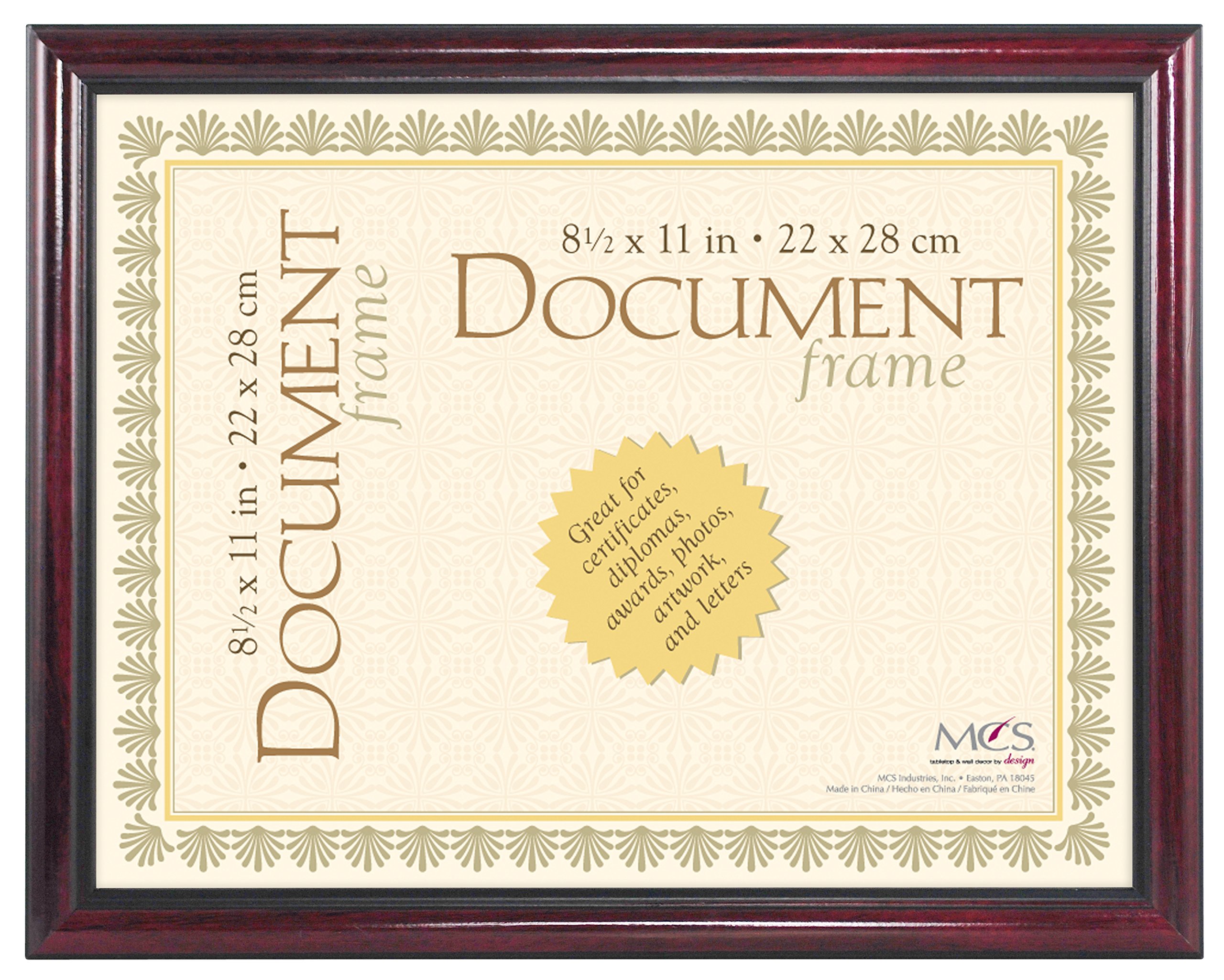 MCS 8.5x11 Inch Elegant Wood and Gold Document Frame, Mahogany (70181)