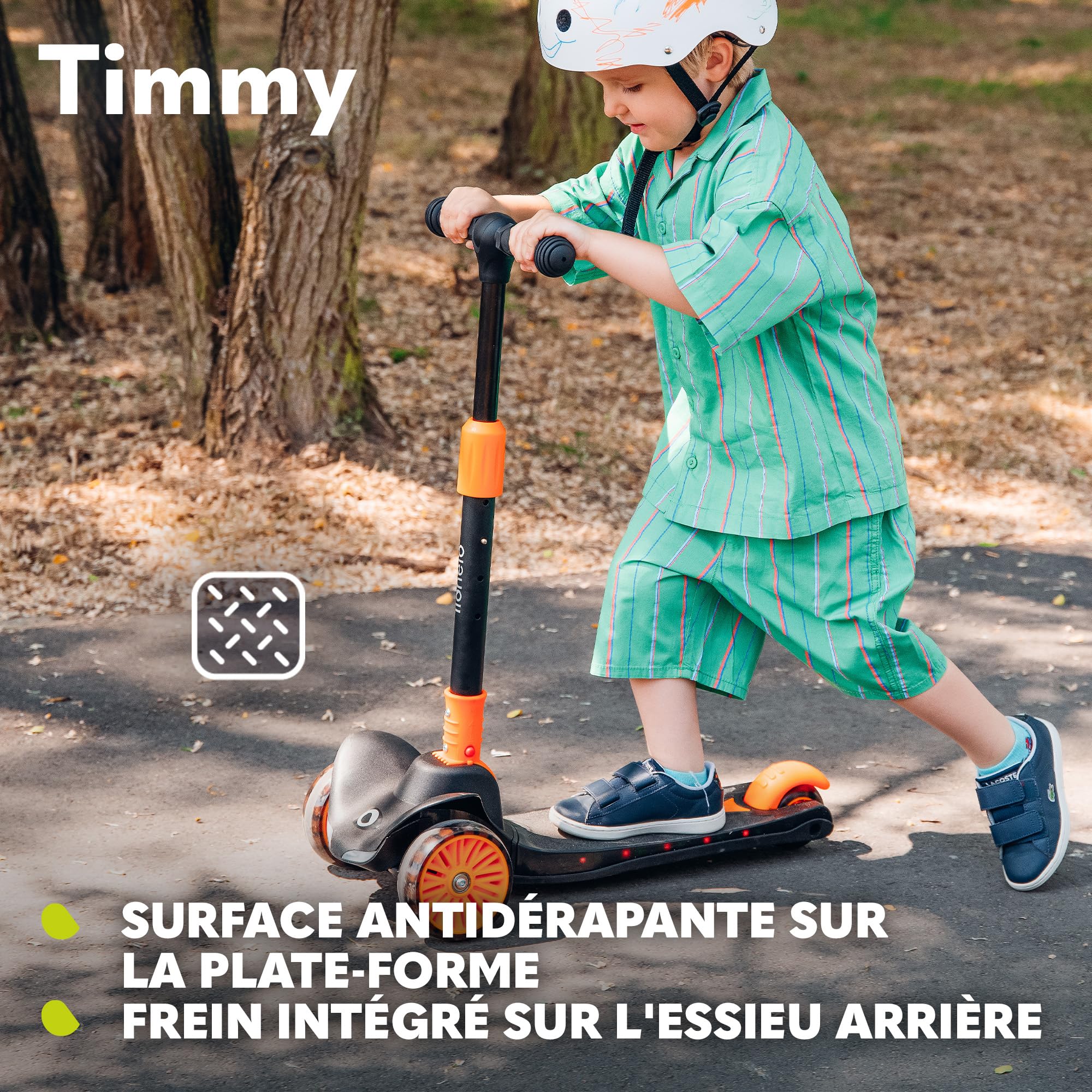 LIONELO Timmy Trottinette d'équilibre pour Enfants de 3 Ans jusqu'à 50 kg, Trottinette Enfant 3 Roues à Hauteur Réglable, Plate-Forme Antidérapante, Frein, Roues et Plate-Forme LED
