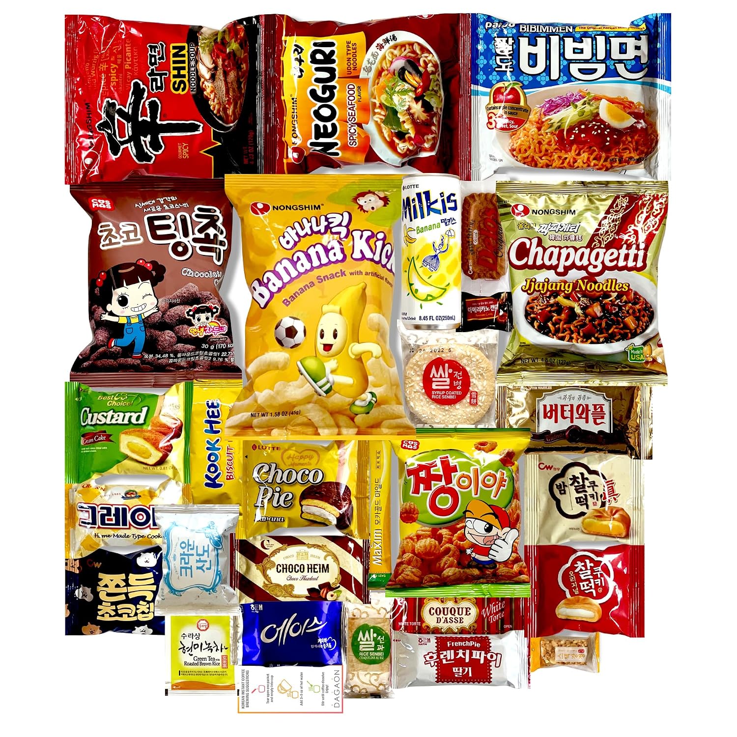 DAGAON Premium Korean Snack Box 28 Count – Scrumptious Korean Snacks and Foods Including Chips, Biscuits, Cookies, Pies, Candies, Drinks, Ramen Noodles. Variety Korean snacks for any occasions, gifts and everyone.