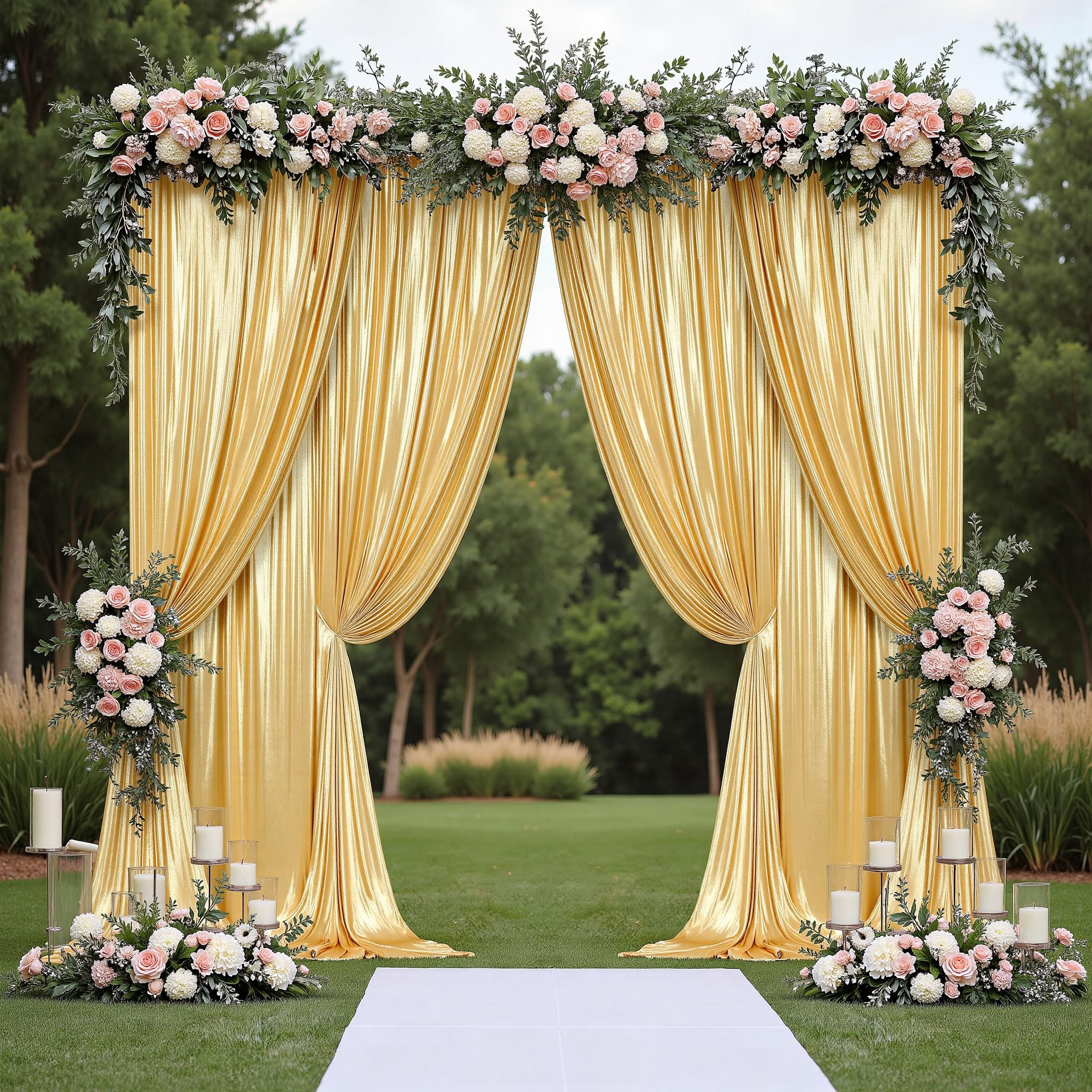 6x3m Gold Glitzer Vorhang – 4 Stück 1,5x3M Faltenfreier Pailletten Hintergrund, Schimmernde Deko Stoff Vorhänge für Hochzeit, Geburtstag, Fotoshooting, Abschlussfeier