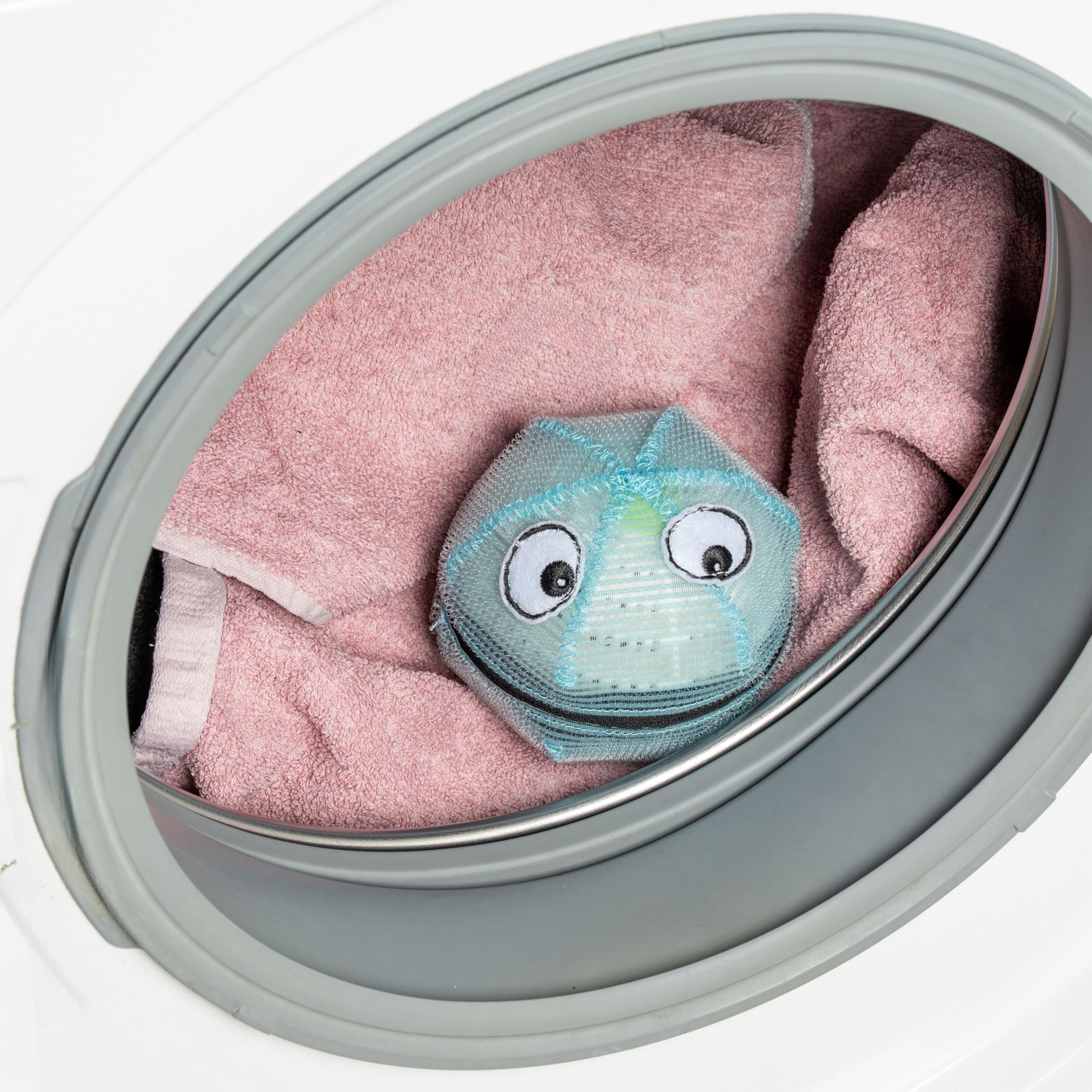 WASHMONSTER Haarfänger für Waschmaschine, Wäschetrockner, 1 Set, in Blau, Haarfilter für Tierhaare, Menschenhaare, Flusensieb Fusseln, Flusen, Ø 106 mm Waschball mit Wäscheperlen, Waschkugel Haarsieb Elektro-Großgeräte