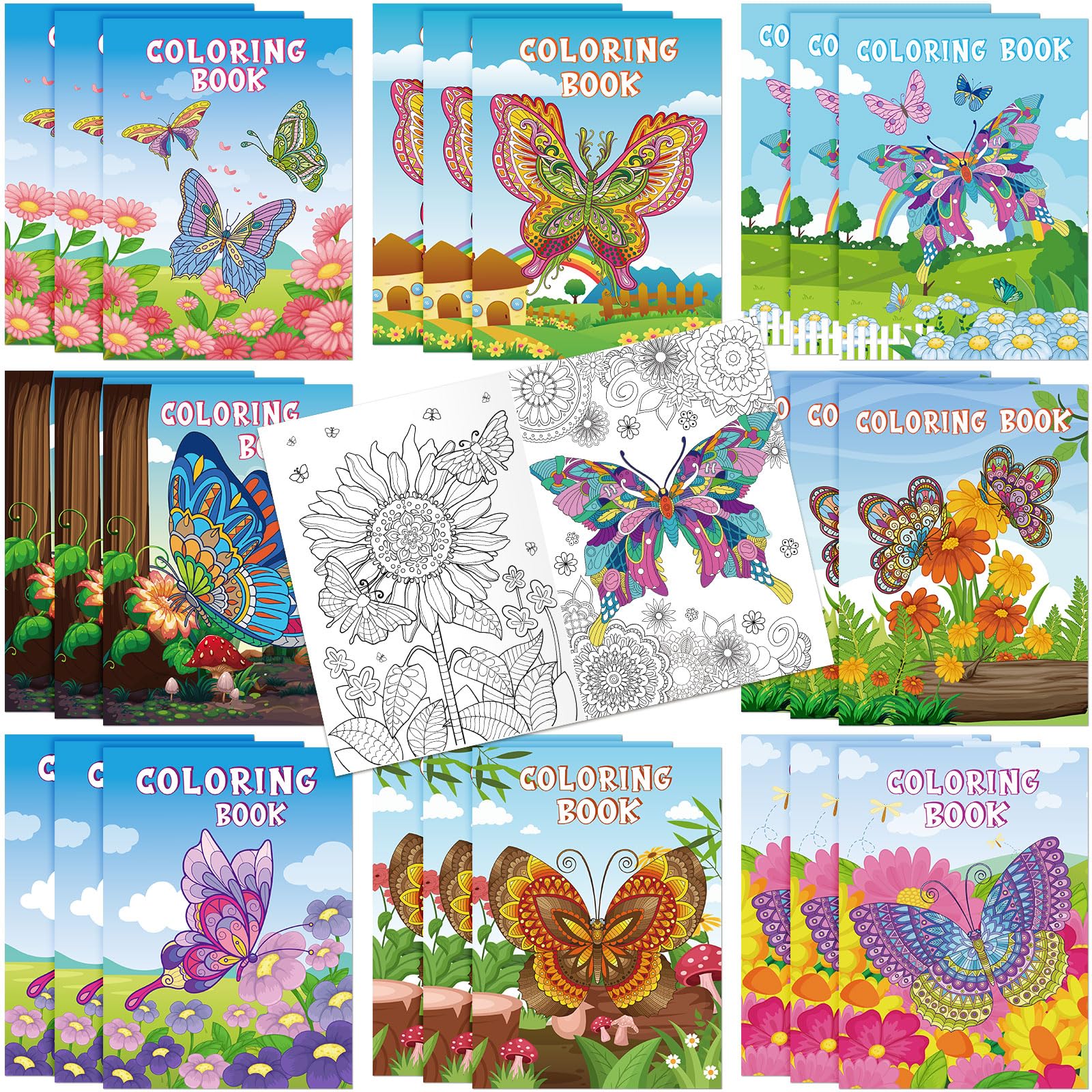 Pasimy 24 Pcs Butterfly Coloring Books Bulk -DIY Activity Books Party Favors for Adults Boys Girls Birthday Party Gifts Baby Shower Gooides Bag
