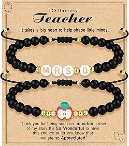 Teacher Appreciation Bracelet Gifts for Women Initial Beaded Bracelets Back to School Thank You Teacher Gifts 2pcs Link Bracelet New Teacher Graduation Gift Birthday Retirement Teachers' Day Jewelry