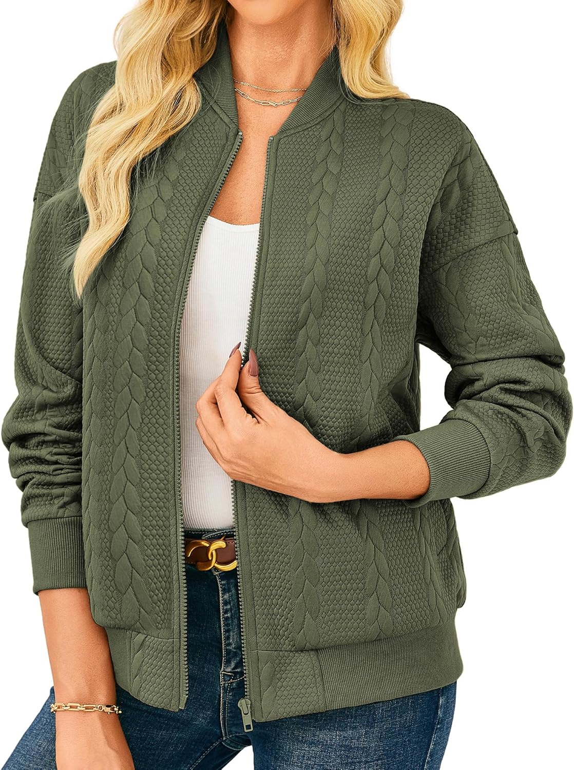 GRACE KARIN Women Casual Jacket Stand Collar Zip Up Lightweight Fall Fashion Bomber Coats Outfits with Pockets