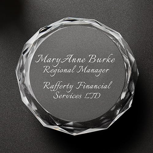 Miniatura 3 de Pisapapeles de cristal redondo transparente personalizado de 3 pulgadas, pisapapapeles de vidrio grabado personalizado para reconocimiento de