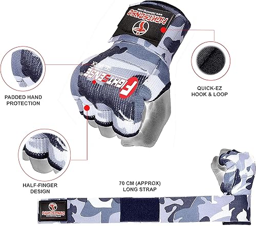 Miniatura 3 de FIGHTSENSE Guantes de boxeo de gel acolchados para hombres y mujeres con envolturas largas y elásticas para boxeo, artes marciales mixtas, Muay