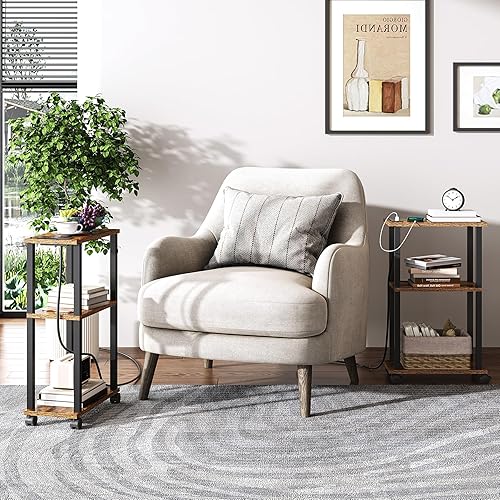 Miniatura 2 de Mesa auxiliar, mesa auxiliar, mesita de noche, estante de almacenamiento de 2 niveles, mesa de sofá para espacio pequeño, sala de estar, dormitorio