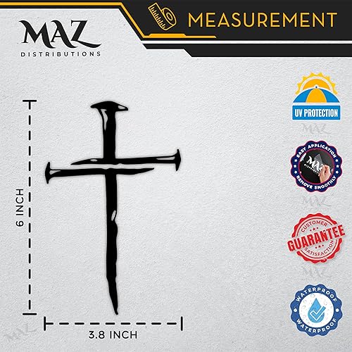 Miniatura 6 de Calcomanía de cruz de clavos  Autos camiones camionetas SUV ventanas paredes tazas portátiles negro 6 pulgadas cruz de clavos negro MAZ-457