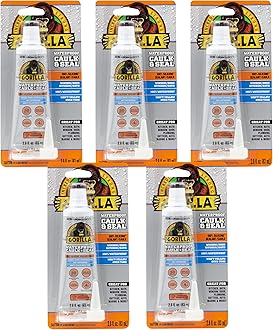 GorillaWaterproof Caulk & Seal Silicone Sealant, 2.8oz Squeeze Tube (Pack of 5) - Clear Caulking Sealant for Kitchen, Window, Bath, Marine, Door and More