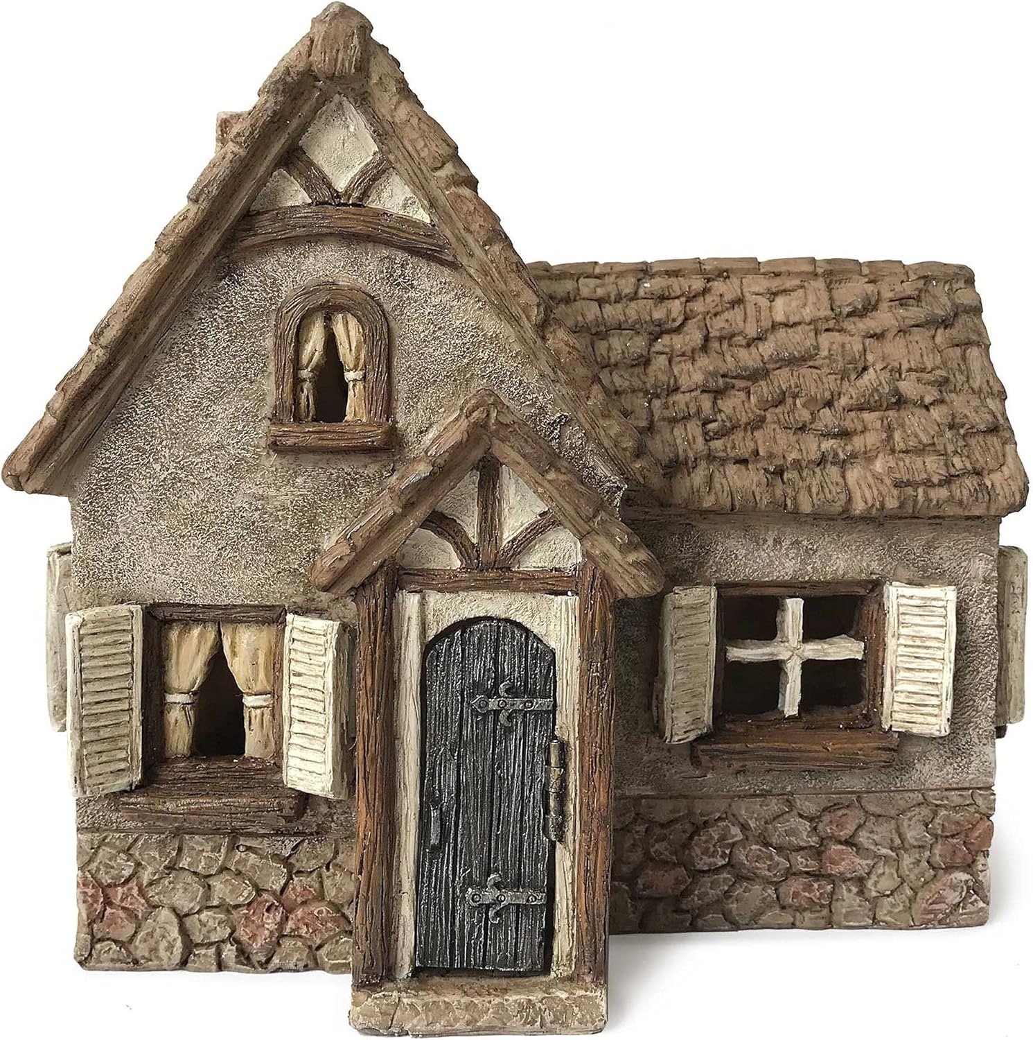 Marshall Home and Garden Tudor House Cottage Brown 7 x 7 Resin Stone Outdoor Statue with Opening Door