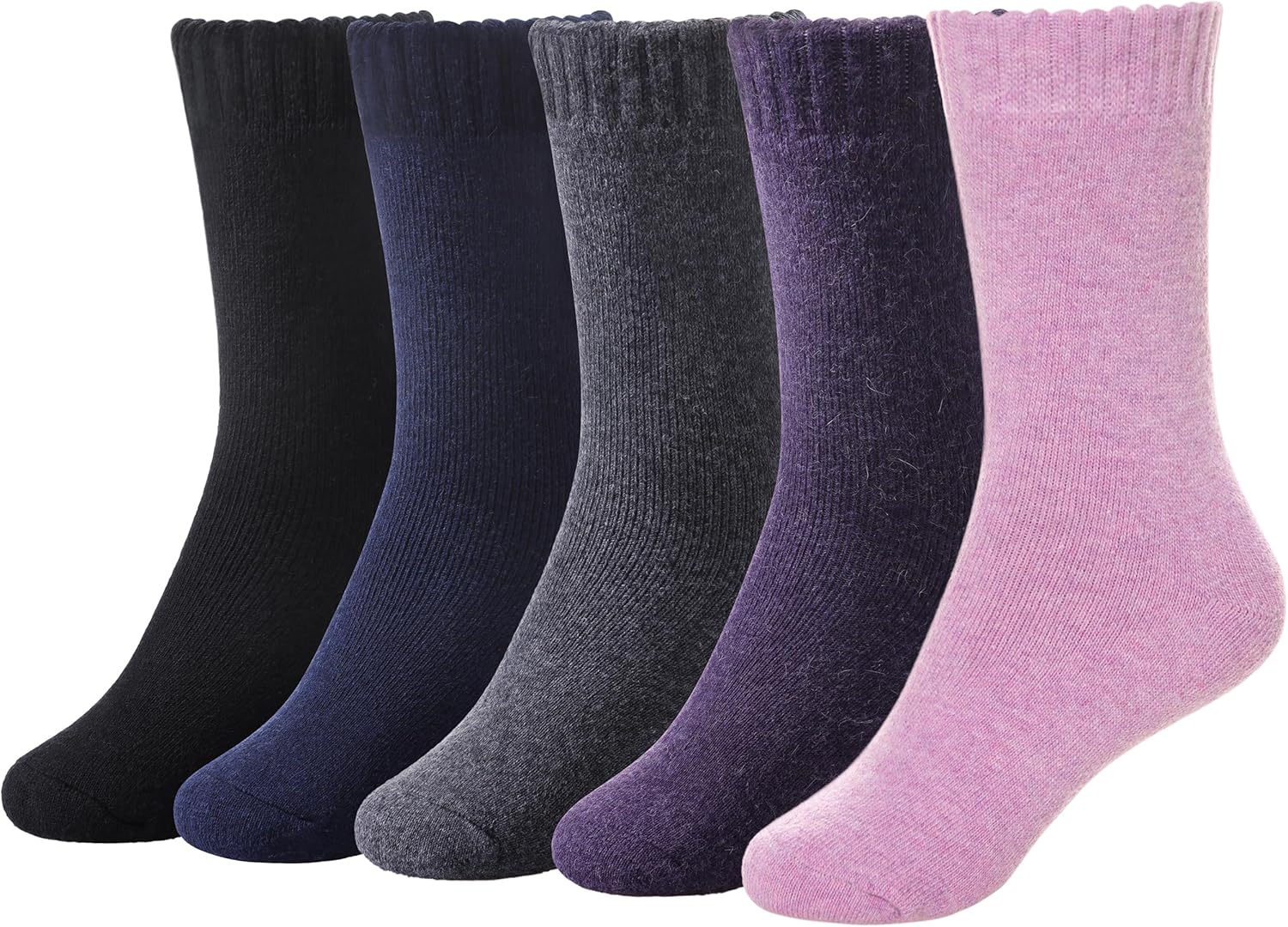 MQELONG Womens 5 Pairs Soft Thick Comfort Casual Cotton Warm Wool Crew Winter Socks