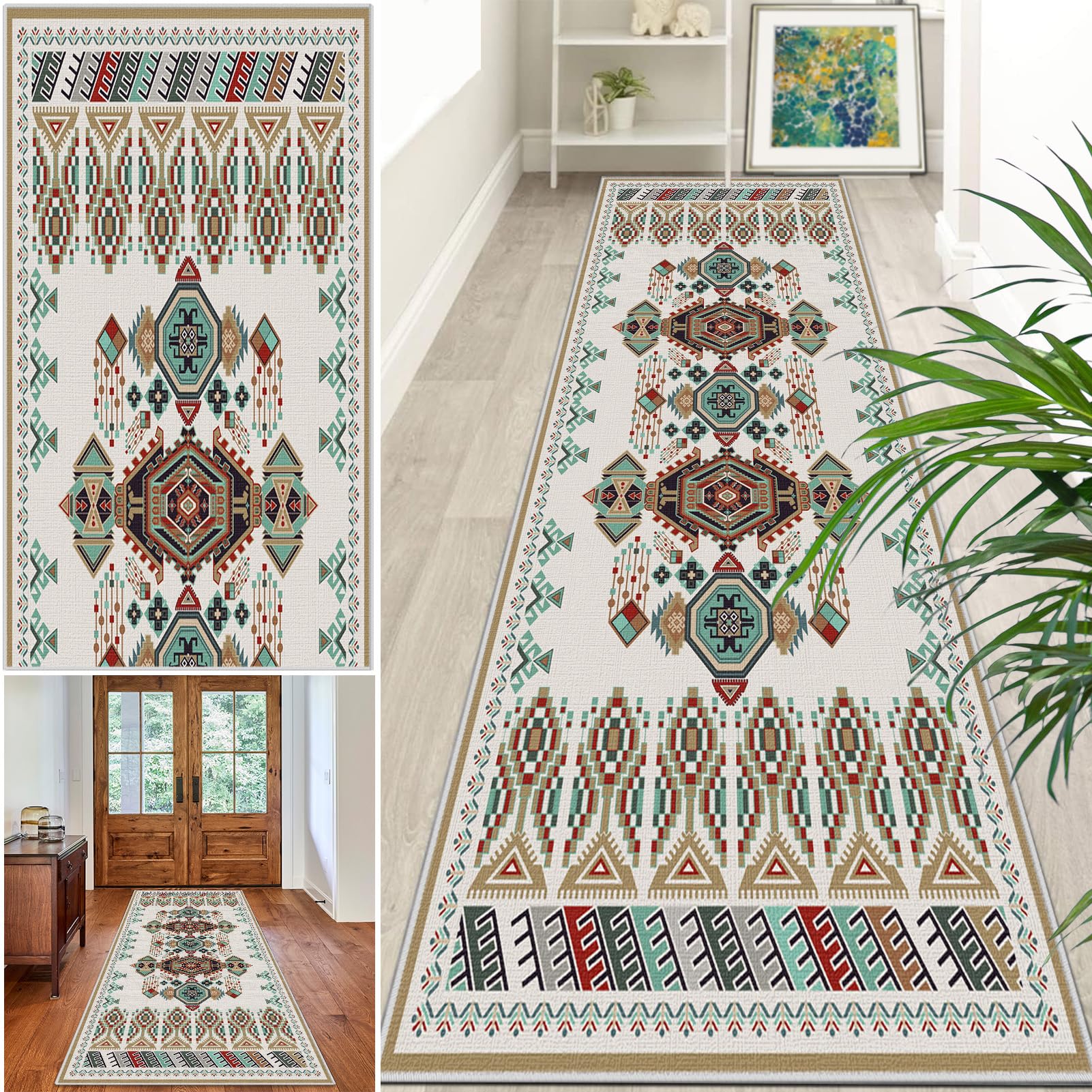 Extra Long Runner Rugs for Hallway Non Slip Carpet Absorbent Runner Rug Carpet Runners for Kitchen Hallway Runner Kitchen Rug Entrance Large 90 x 200 cm Stair Runner Rug Machine Washable Door Mat