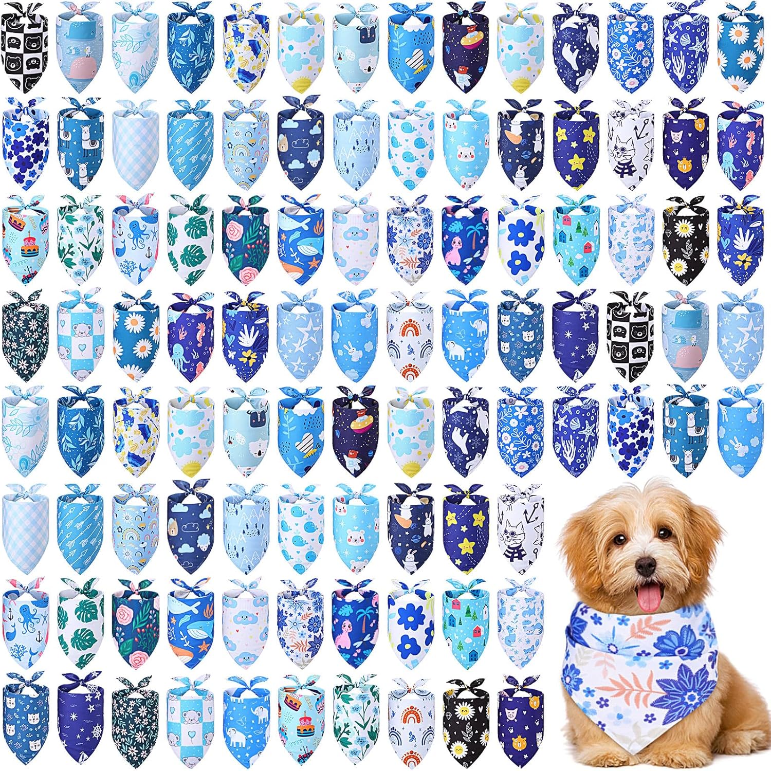 Amylove 100 Pcs Dog Bandana Bulk Pet Bibs Colorful Triangle Scarf Pet Bandanas for Small Medium Pup Puppy Summer Spring Costume Decoration(Assorted)