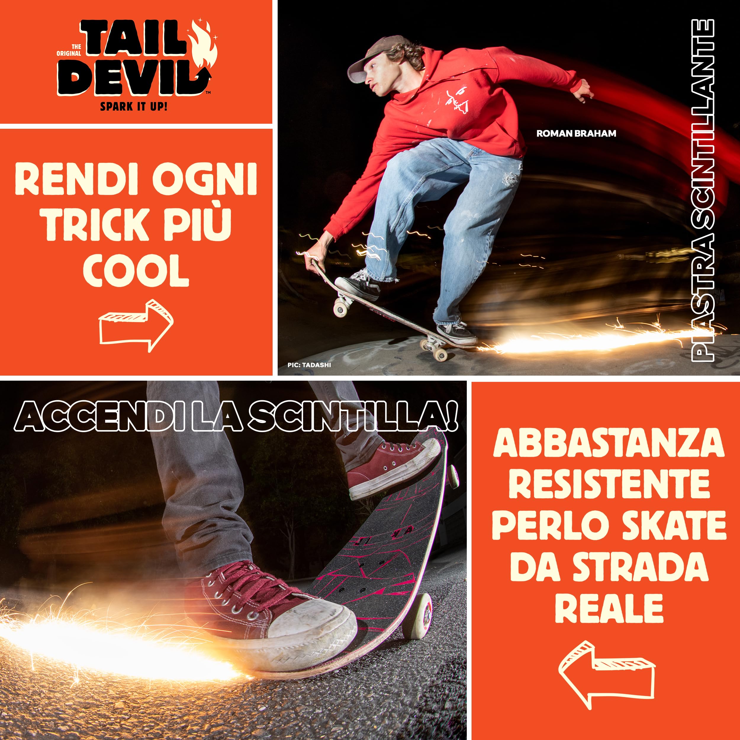 The Original Tail Devil Spark It Up! ® Piastre di Scintilla per Skateboard per Bambino e Adulto - Accessori per Skateboard Professionale e Principianti, Tail Devil Spark Plates