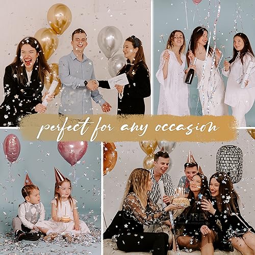 Miniatura 7 de PrimePure Confeti Cannon Party Poppers - Poppers holográficos de confeti de estrellas plateadas, paquete de 6 unidades, cañón de fiesta de Año