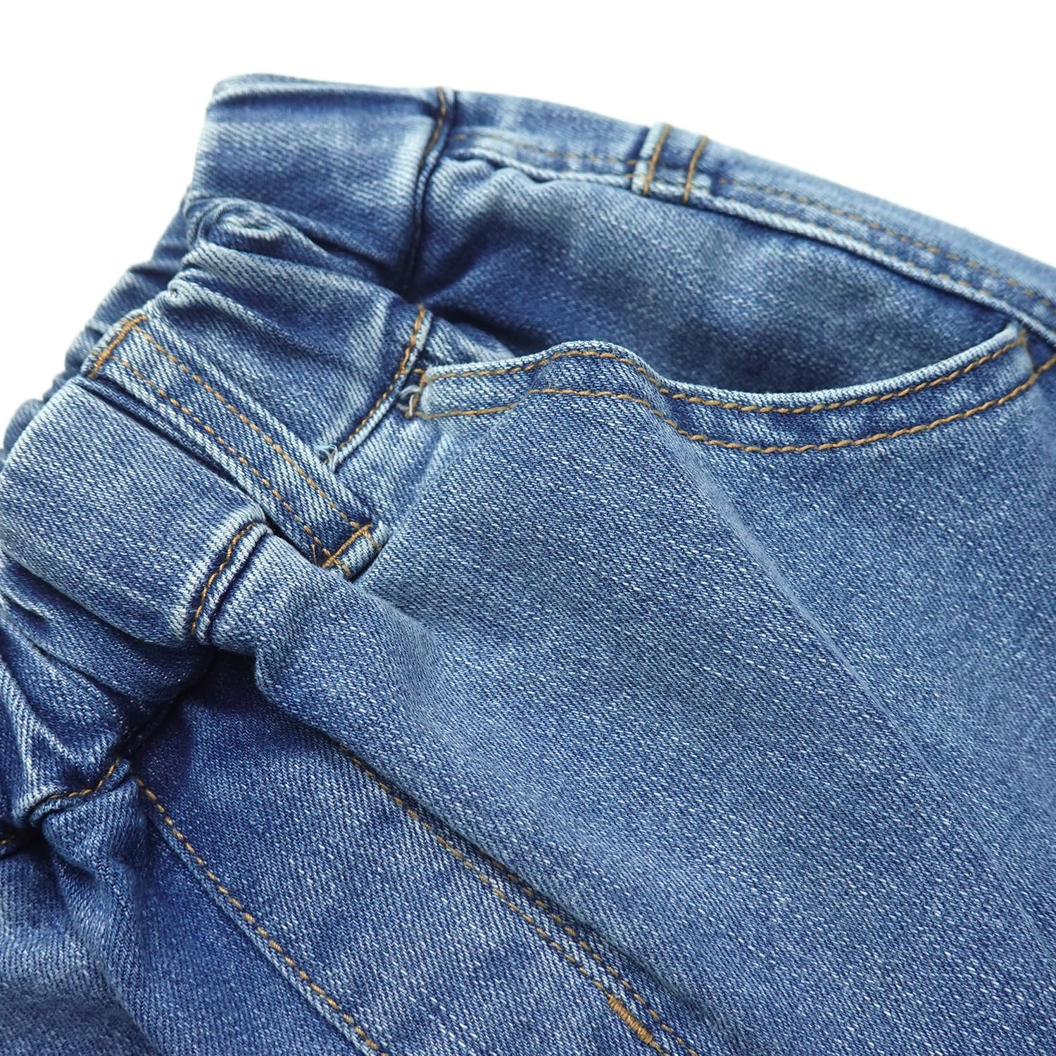 KIDSCOOL SPACE Pantaloni in denim elasticizzato a gamba larga da ragazza con 7 tasche, vita elastica a costine 5-14T con jeans cargo con anello a D