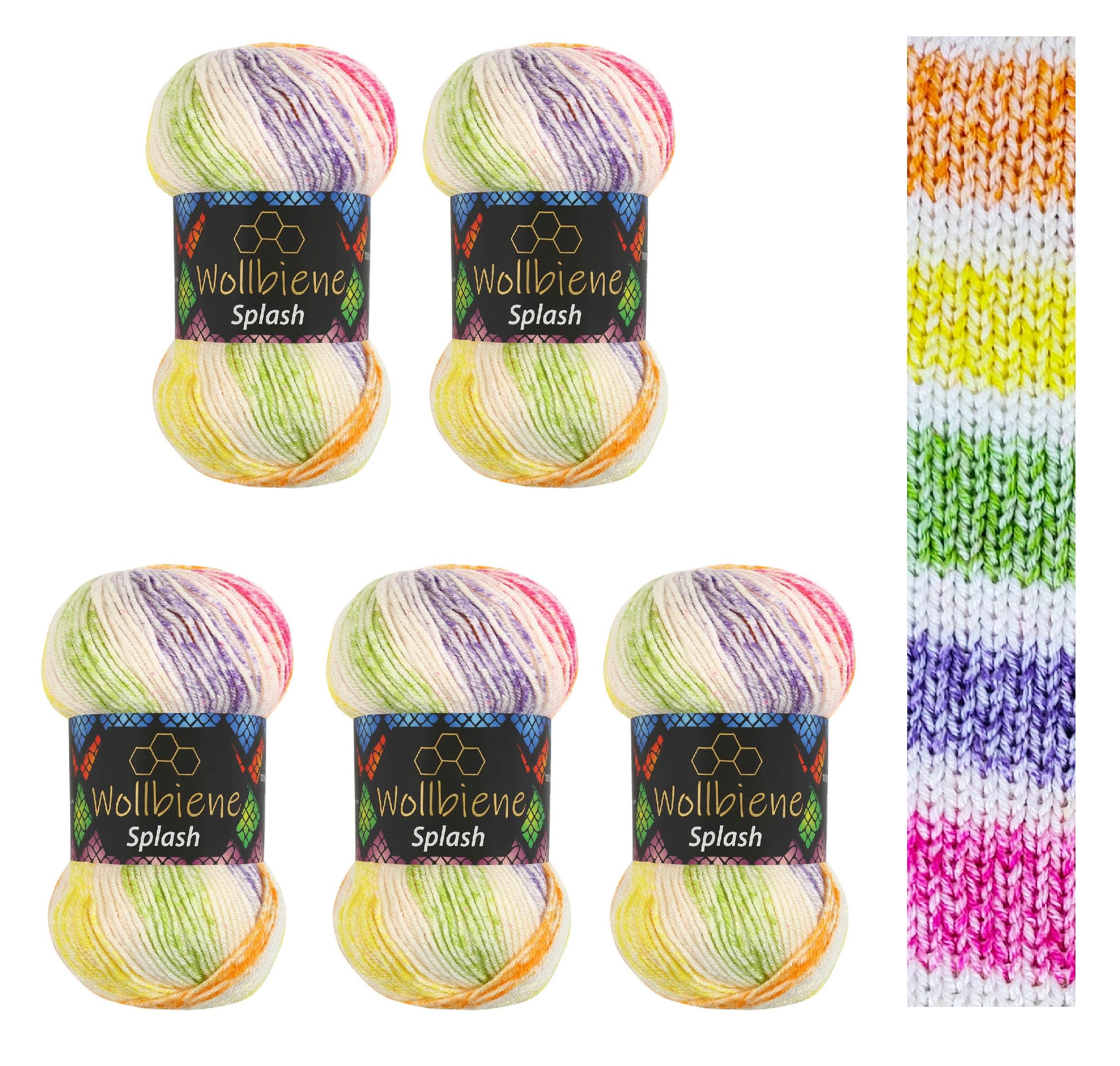 5 gomitoli di lana Splash Batik da 100 g, 500 g, con sfumatura, anti- pelucchi, multicolore (7040
