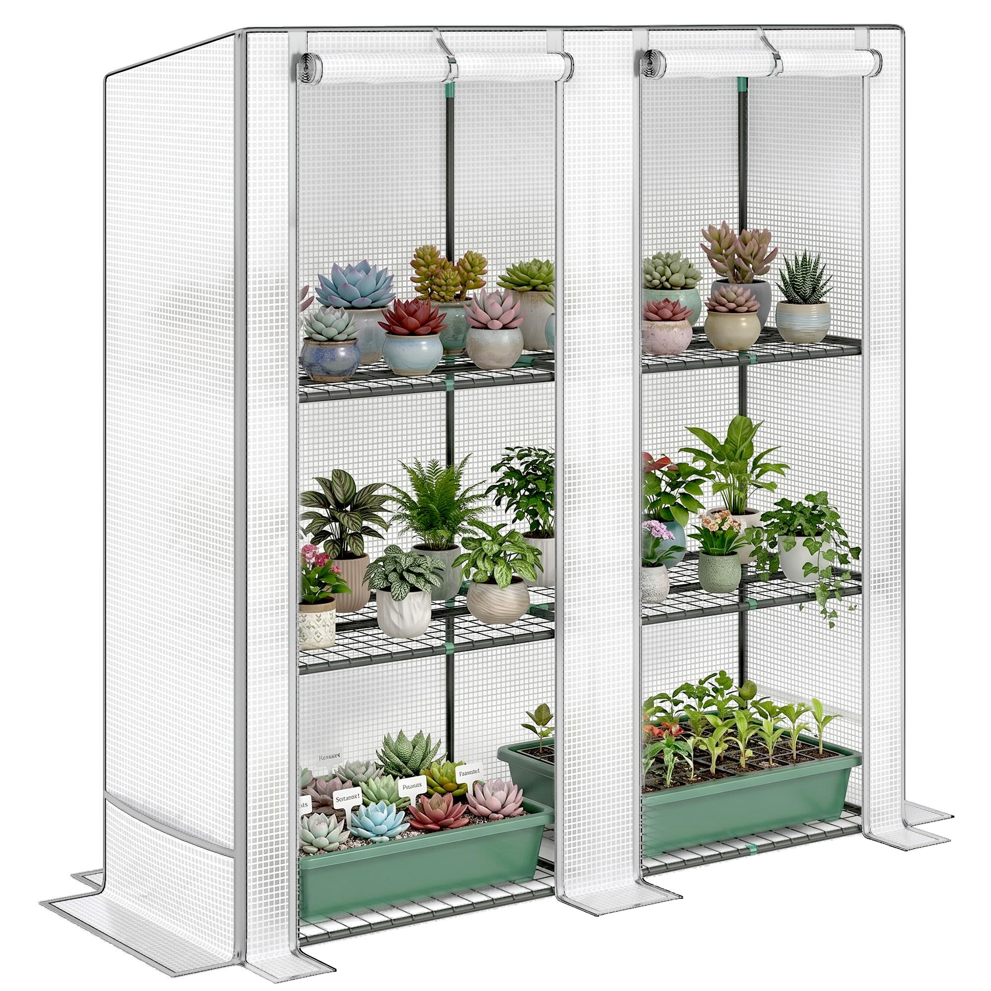 Outsunny 3 Tier Mini Greenhouse - White - Portable Lean-to with Zipped Door