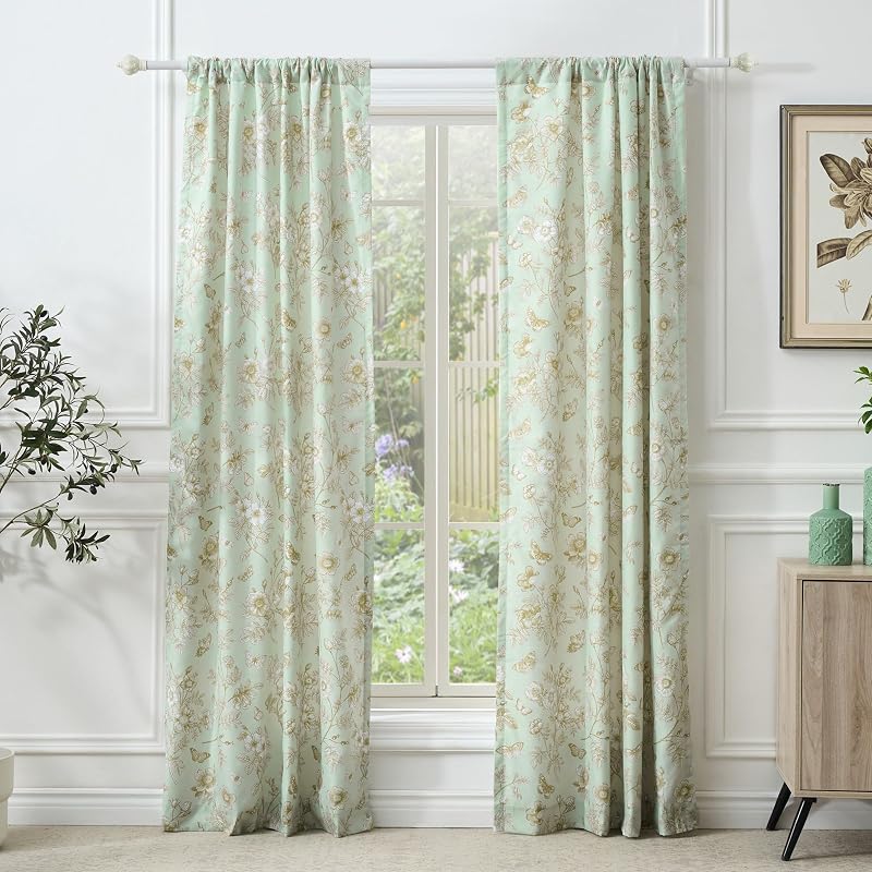 Greenland Home Olivia Butterfly Garden Curtain Panel Pair, 42 W x 84 L Inches Each, Set of 2