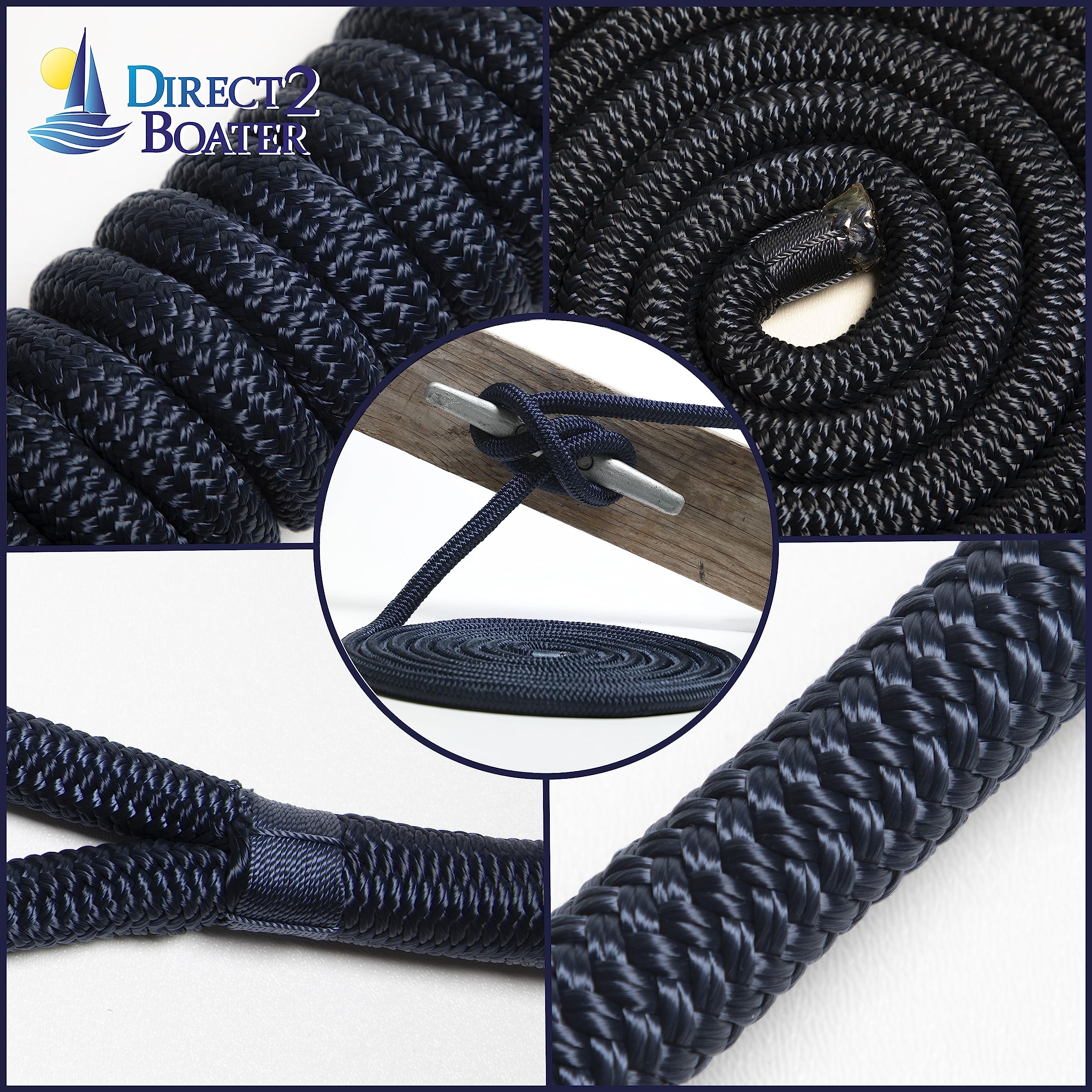 Líneas De Amarre Náutico - 1/2" X 15 Pies | Nailon Trenzado, 4000 Lbs