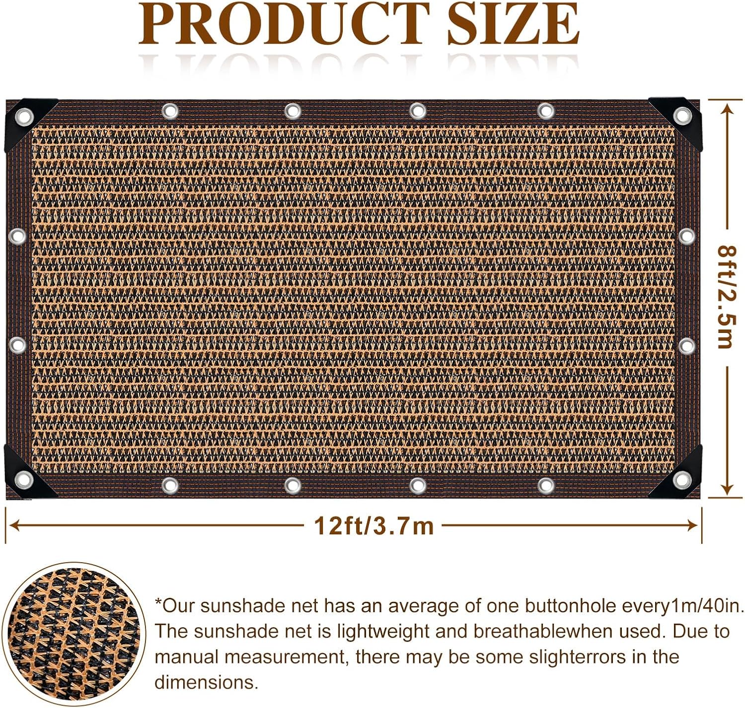 Coffee Shade Cloth 80%, Mesh Tarp - Garden Shade for Greenhouse, Patio, Vegetables, Plants Cover and Chicken Coops, Sun Shade Net for Outdoor Protection with Reinforced Grommets