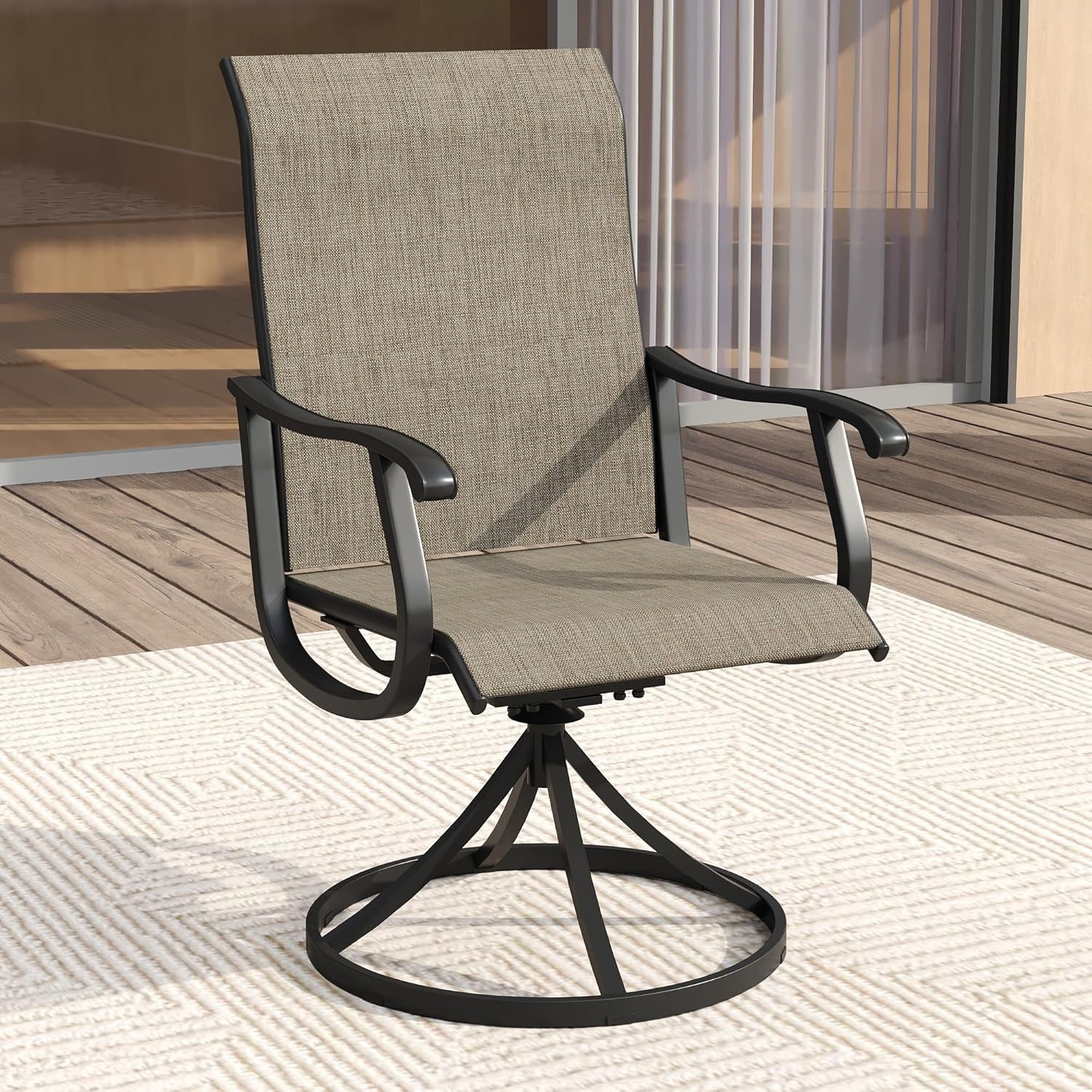 VICLLAX 5 Pieces Patio Dining Set for 4, Outdoor Furniture Set Includes 40.6" Round Outdoor Table and 4 Patio Swivel Chairs for Lawn Garden, Walnut Tabletop and Mixed Brown Fabric