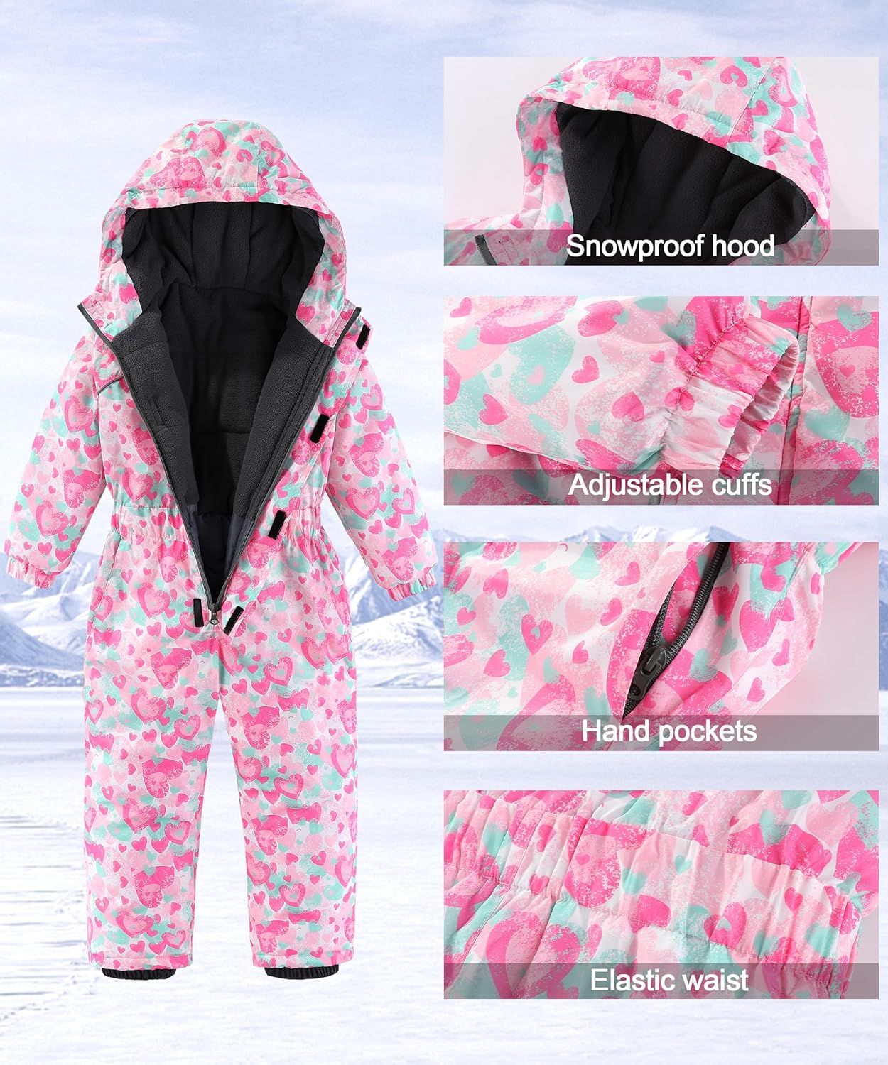 Hiheart Boys Girls One Piece Snowsuit Waterproof Ski Snowboard Coverall