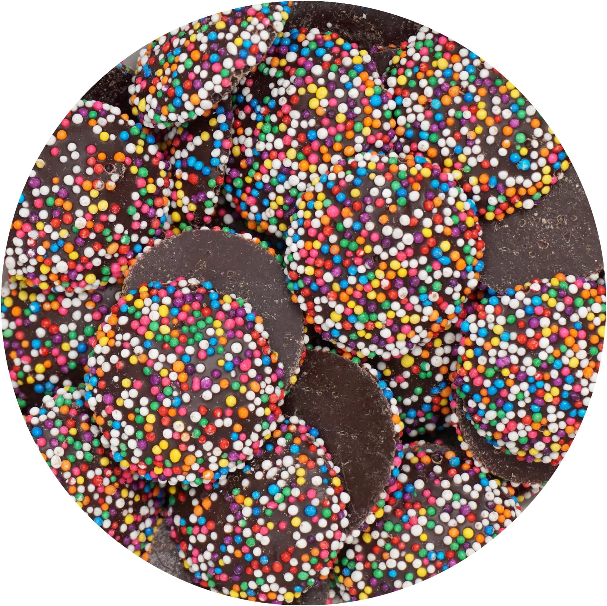 Rainbow Nonpareils Dark Chocolate Candy, 1 Pound Bulk Bag (Approx 50 Pieces), Rainbow Sprinkles Nonpareils, Chocolate Nonpareils