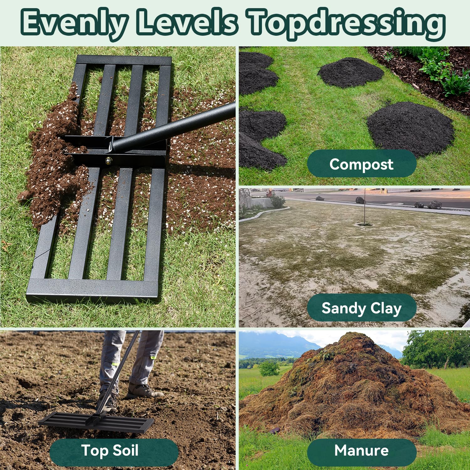 Rateau Nivellement De Pelouse Robuste Pour Niveler Le Sol Ou La Saleté  Facilement 76,2 Râteau De Nivellement