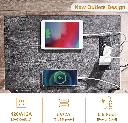 Miniatura 6 de VECELO Mesa auxiliar alta con estación de carga, mesa auxiliar con puertos USB y tomacorrientes, mesita de noche de 30 pulgadas de altura con