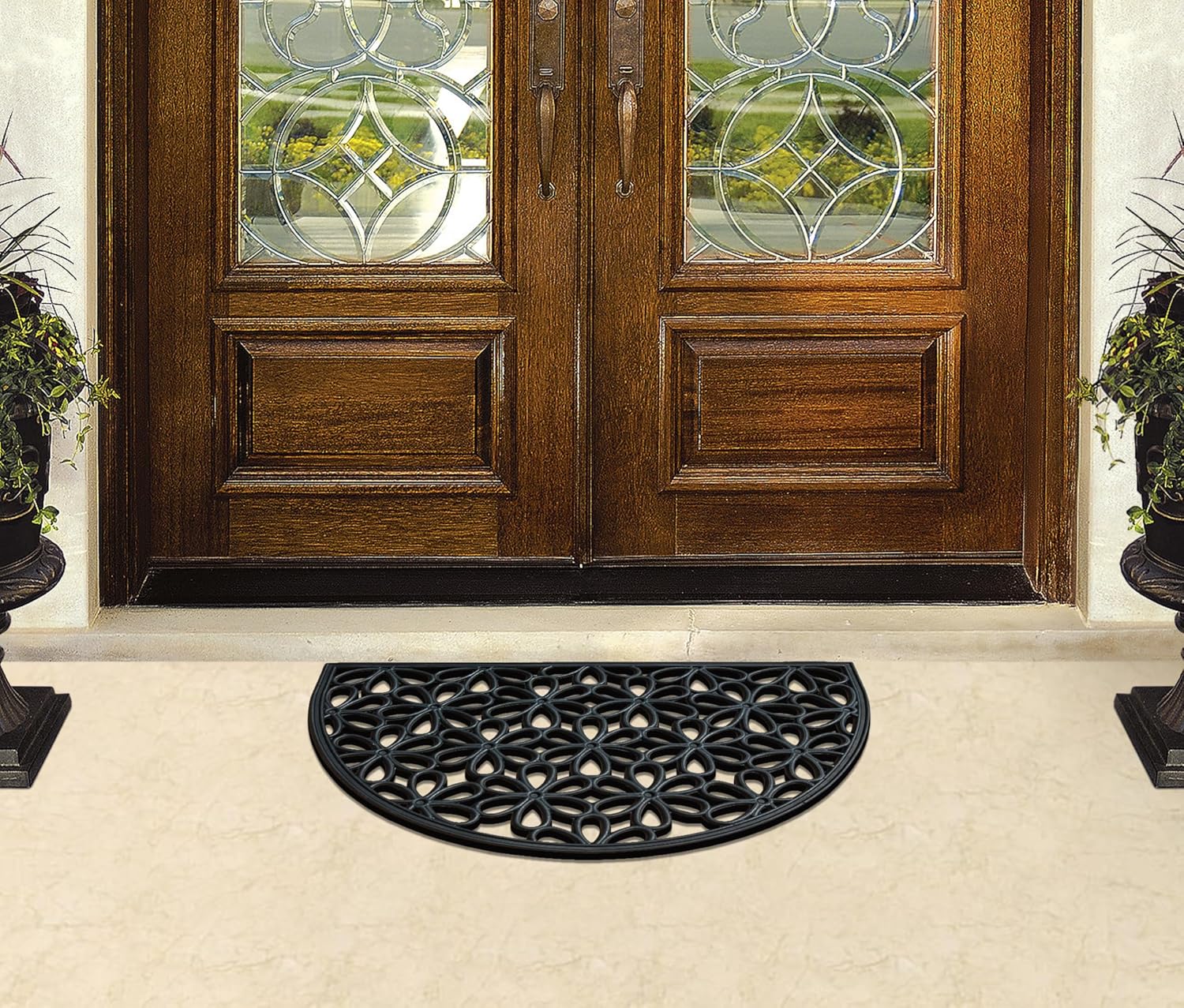 A1HC Natural Rubber Outdoor Doormat 24"x36", Heavy Duty Entryway Mat for Outside, Scrapes Dirt, Easy to Clean, Durable Front Door Mats for Patio, Porch, or Busy Areas