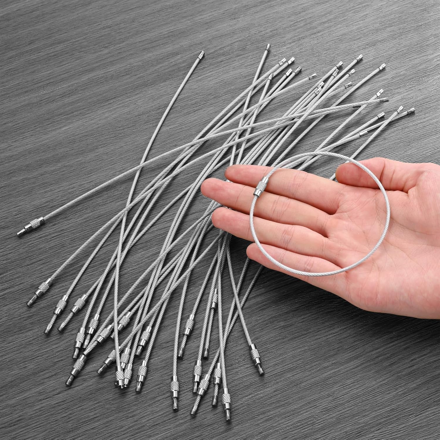 10 Inch Wire Keychain Cable,Large Stainless Steel Key Ring Loop Holder,Nylon Coated Screw Lock Key Rings,2mm Heavy Duty,Pack of 20,Silver - Image 5