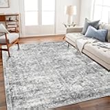 Area Rug 4x6 Washable Rug Gray Vintage Traditional Floor Cover Foldable Thin Retro Accent Indoor Distressed Non Slip Carpet Floral Print Mat Bedroom Living Room Bathroom