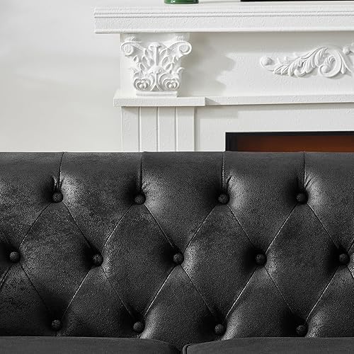 Miniatura 9 de Sofá de cuero sintético moderno de mediados de siglo, sofá de dos plazas Chesterfield de 83 pulgadas con ribete de cabeza de clavos, brazos