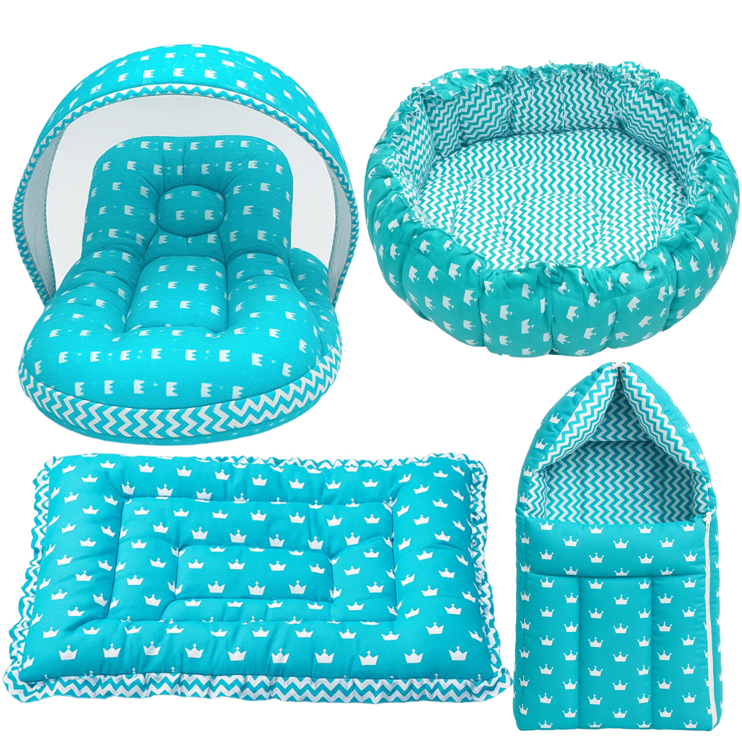 Infantbond Baby Bedding for New Born Bed | Baby Nest | Carry Bed | Carry Bag(0-6 Months) (Crown Blue (P)