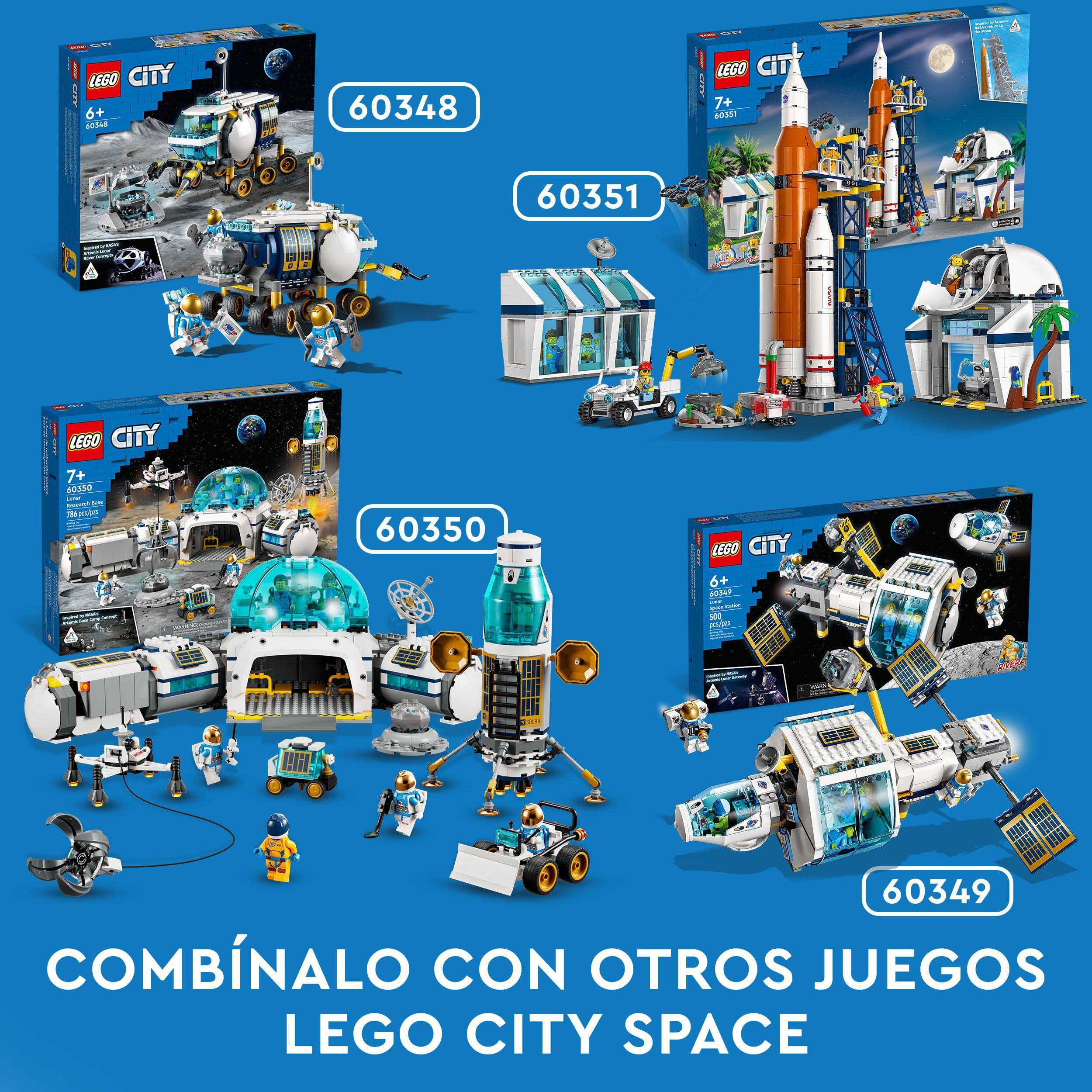 LEGO 60349 City Estación Espacial Lunar, Juguetes Espaciales Inspirados en NASA, 5 Mini Figuras de Astronautas, Reyes y Cumpleaños para Niños