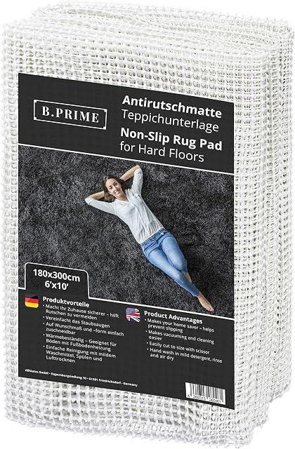B.PRIME 6x10 feet / 180x300 cm Universal Non-Slip Rug Underlay for Hard Floors.
