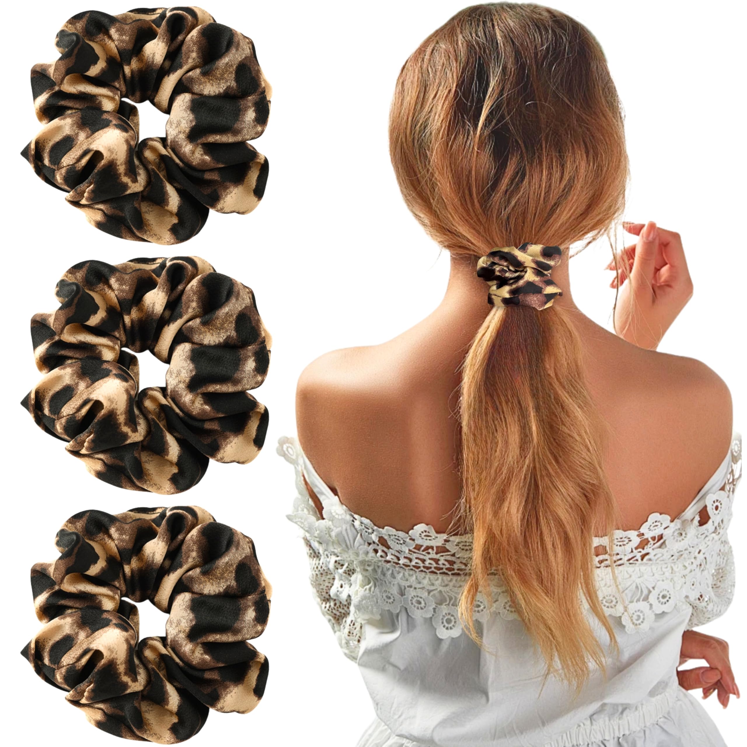 Flomiara Satin-Haargummis – Weich, Elastisch, Leopardenmuster