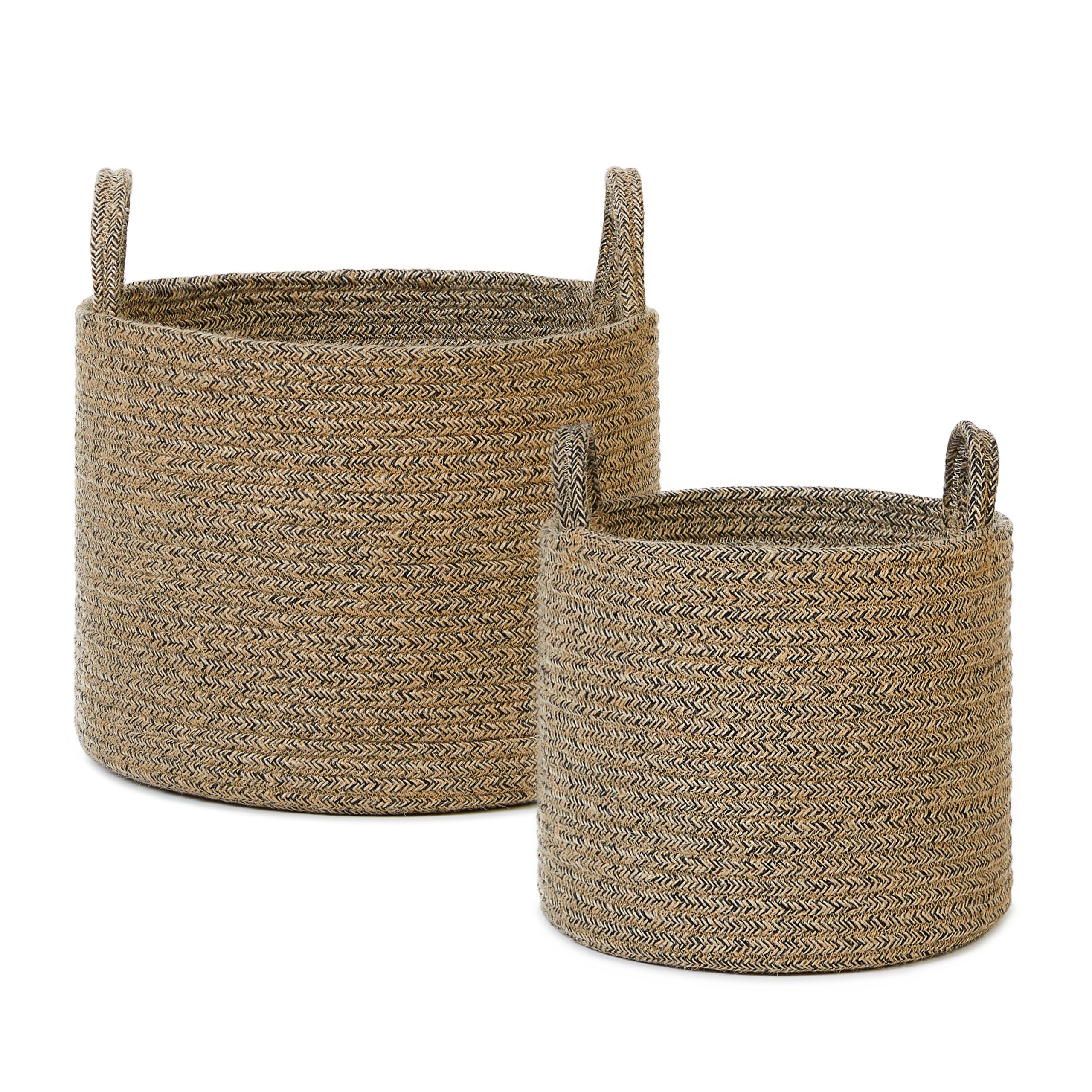 Ocean Home Textile 2'li Siyah Kırçıllı Jüt Halat Sepet Set 26 x 22/35 x 27 cm