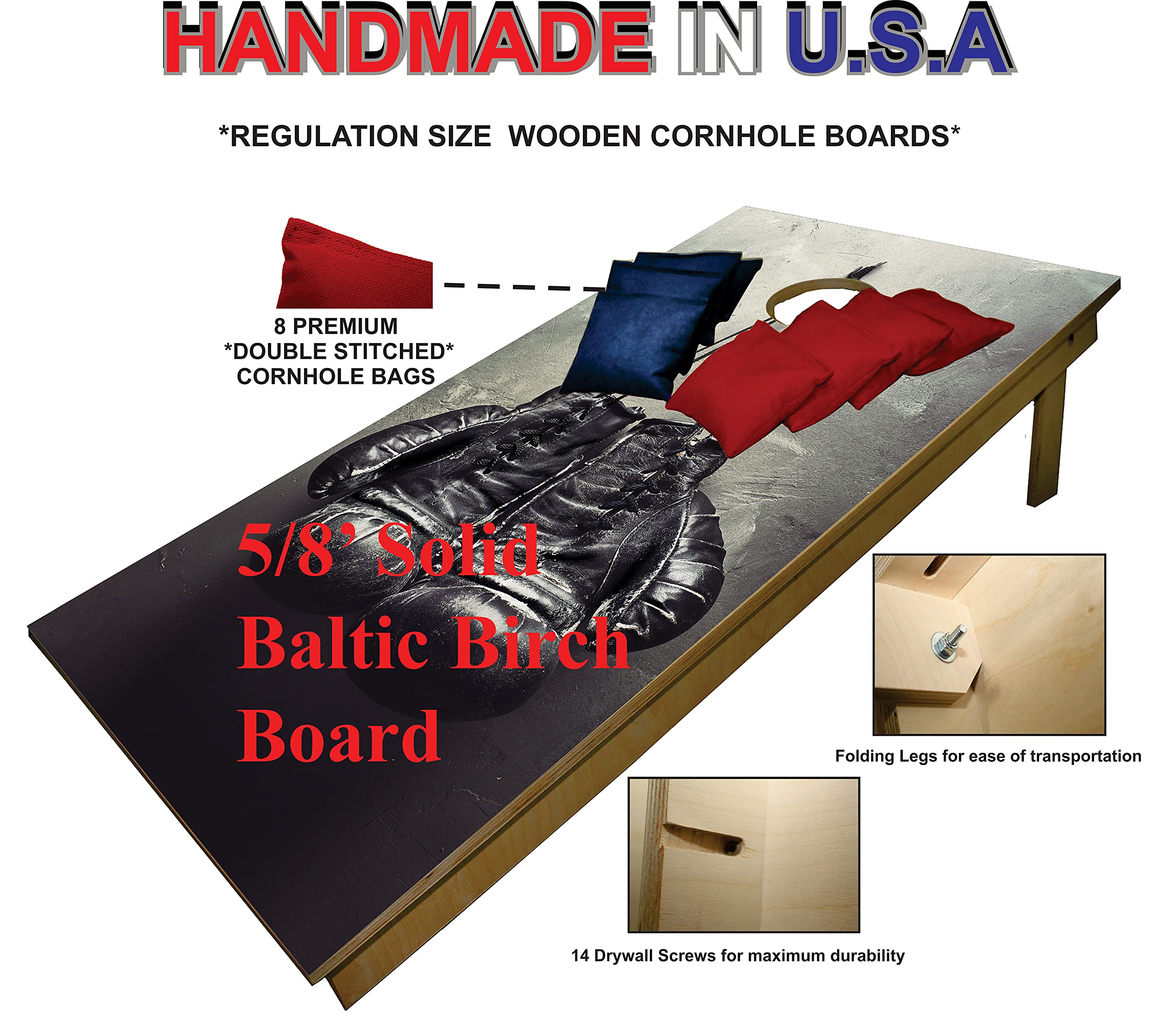 Premium Cornhole Set - USA Boxing Gloves Tailgate Cornhole Boards w Set of 8 Cornhole Bags!343