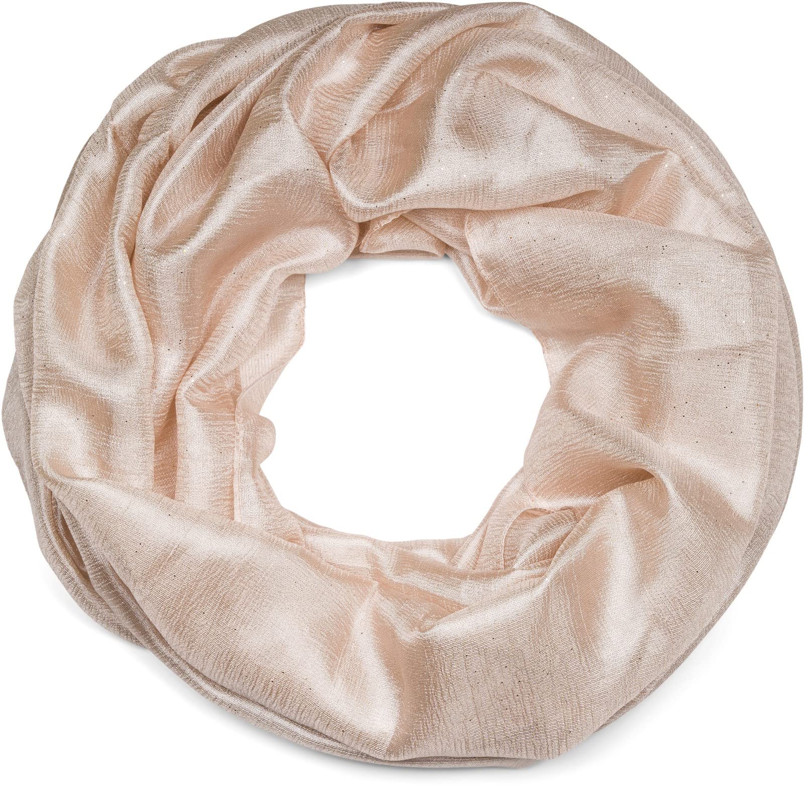 Stylebreaker Women's Cream-Beige Loop Scarf Light And Silky With Glitter In Plain Colours, Tube Scarf, Shawl 01016214, Colour: