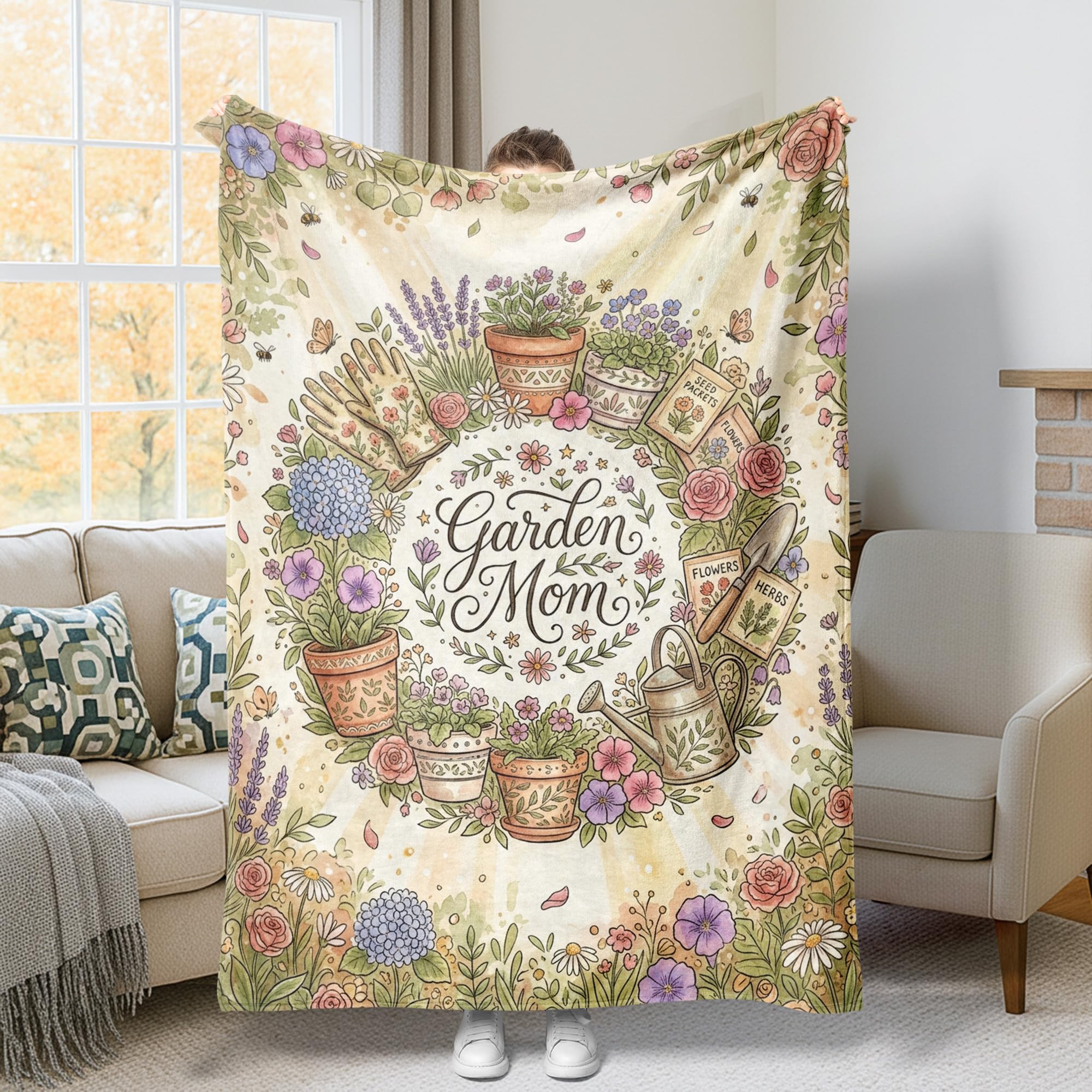 Plaid de pots de fleurs couverture polaire douce pour cocooning sur canapé et dortoir