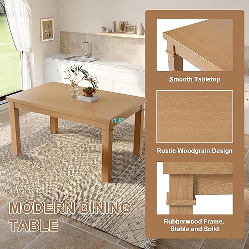 Miniatura 6 de P PURLOVE Juego de mesa de comedor de 6 piezas, mesa de cocina rectangular de madera con 4 sillas tapizadas, 1 banco para comedor y sala de estar