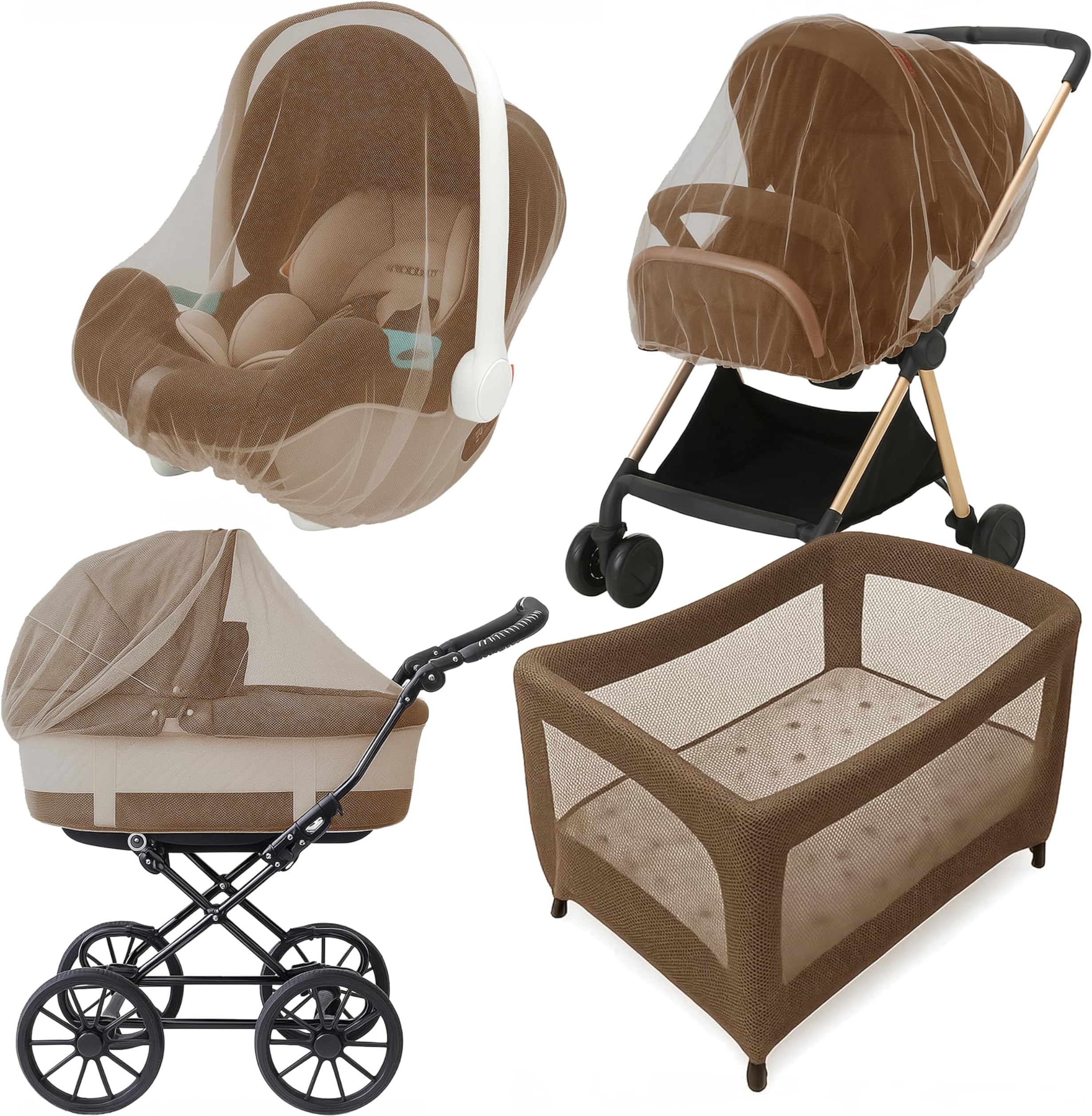 Enovoe Baby Mosquito Net for Stroller - Durable Cover for Cribs, Bassinets, Playards, Brown