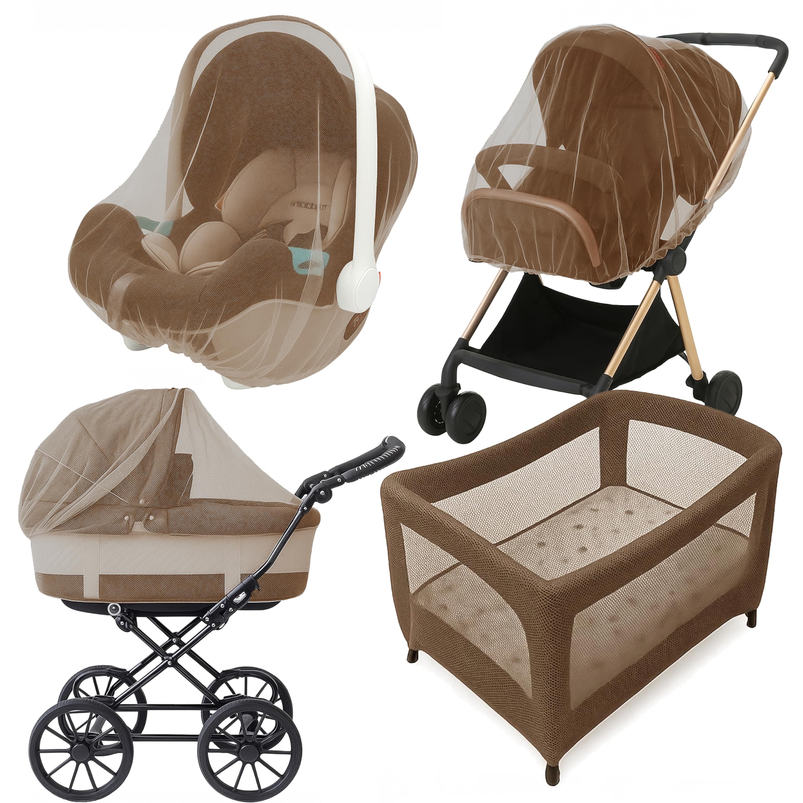 Enovoe Baby Mosquito Net for Stroller - Durable Cover for Cribs, Bassinets, Playards, Brown