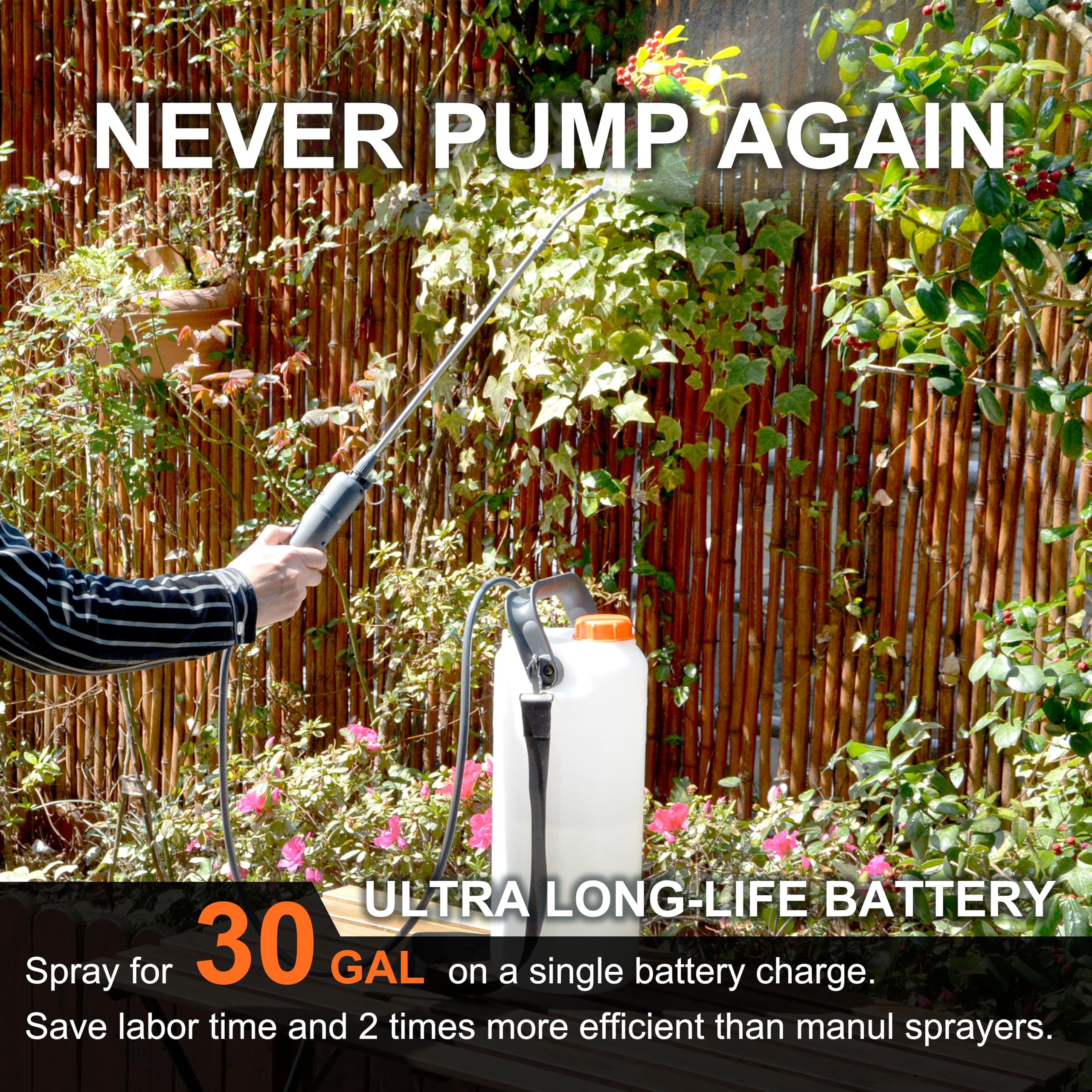 HIFAY ESX-8 - Pulverizador eléctrico, pulverizador de jardín de 2 galones, pulverizador de malezas en césped y jardín, pulverizador recargable a batería con varita telescópica, rociador de plantas