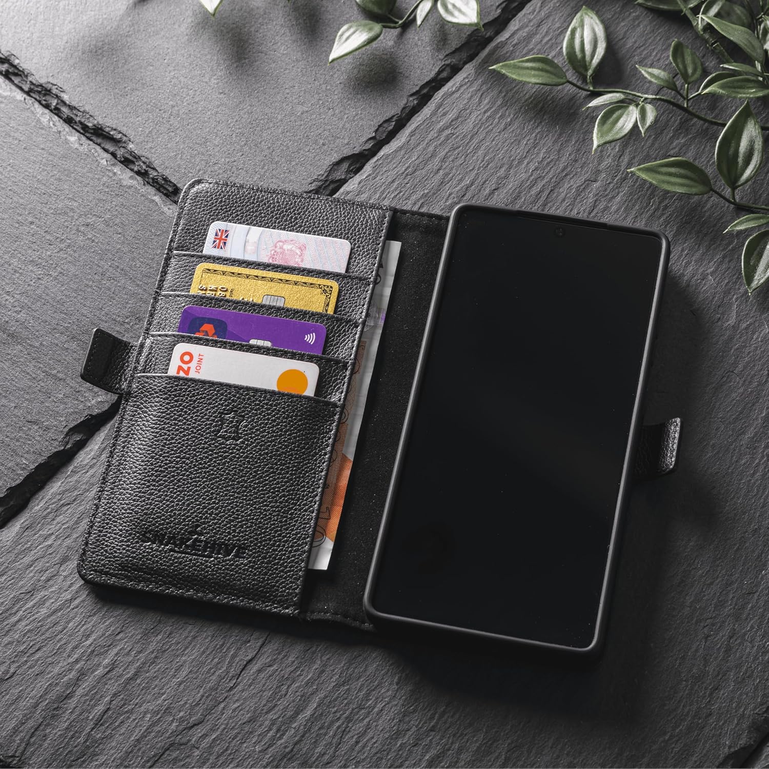 Snakehive Leather Wallet for Samsung Galaxy S25 Ultra - Real Leather Wallet Phone Case - Genuine Leather with Viewing Stand and 4 Card Holder - Side Clasp Flip Folio Cover with Card Slot (Black)