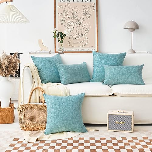 Miniatura 3 de Home Brilliant - Fundas de almohada de lino (2 unidades), Verde azulado, 18" x 18"