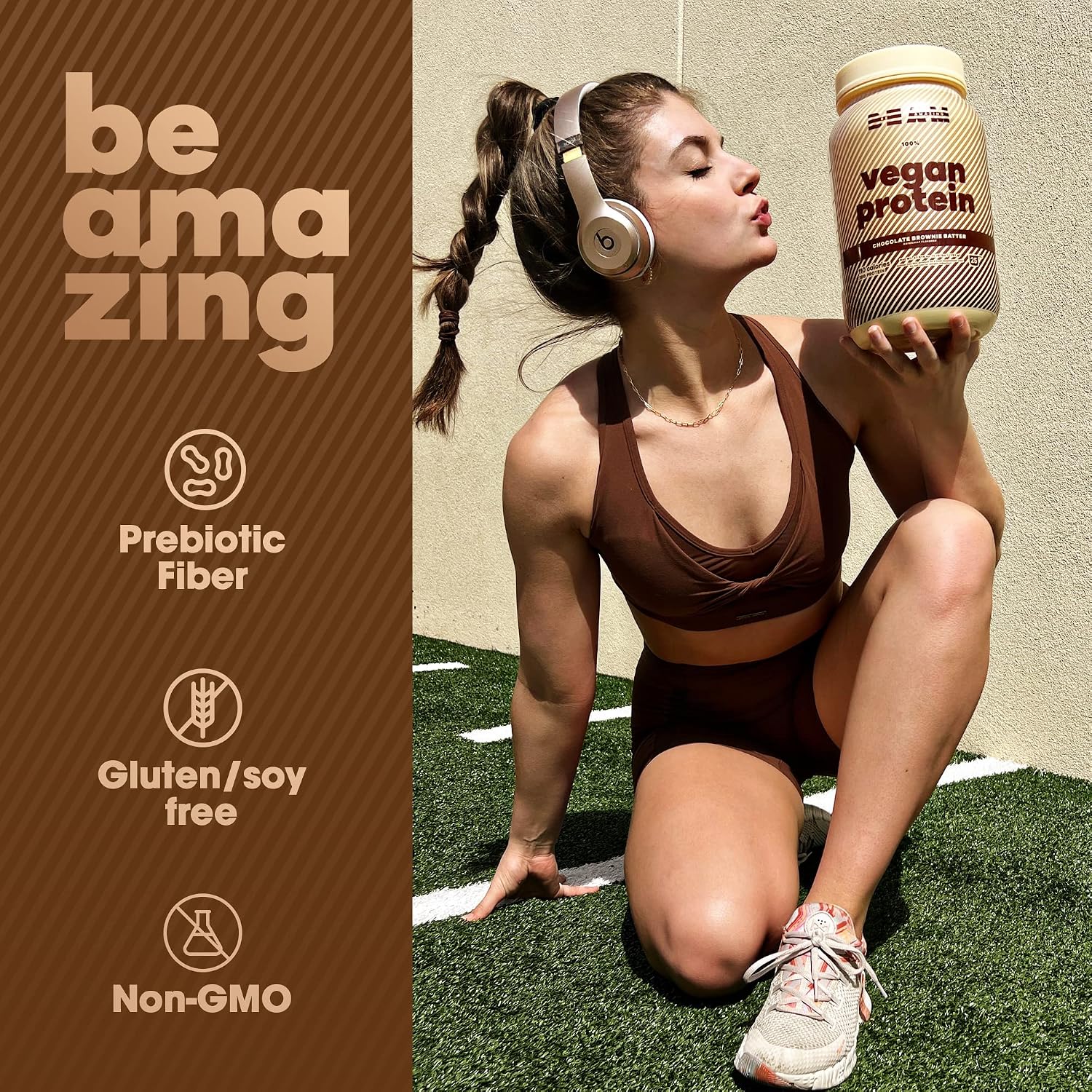 BEAM Be Amazing Vegan Protein Powder | 20g Plant-Based Protein with Prebiotics Fibers | Sugar-and-Gluten-Free Shake Mix, Low Carb Non-Dairy Smoothie | Chocolate Brownie Batter